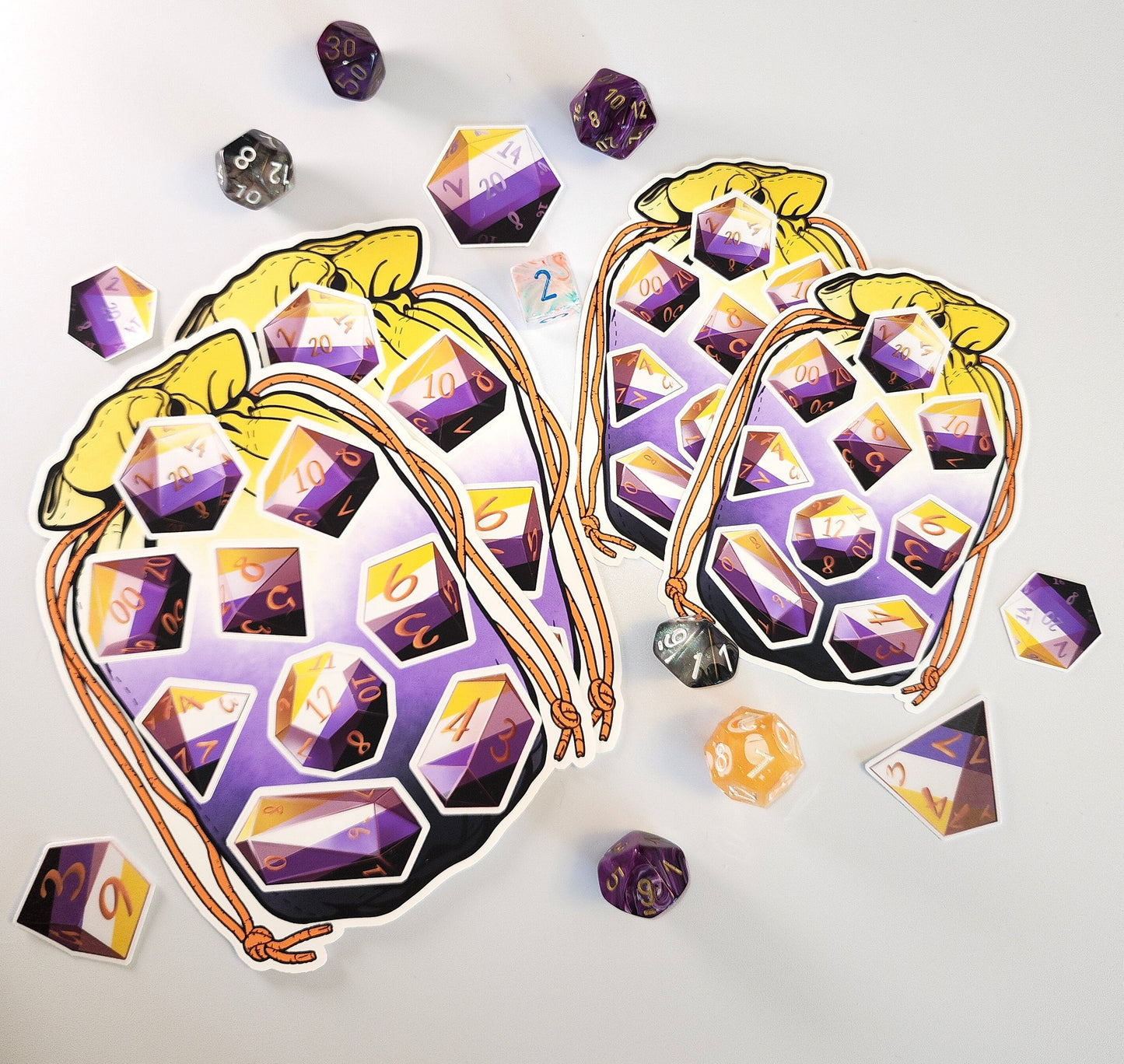 NONBINARY PRIDE Dice Vinyl Kiss Cut Sticker sheet ENBY DnD TTRpG Glossy or Matte Splashproof Dice Bag Sticker set of 9 Polyhedral Dice Sweethaven Cottage