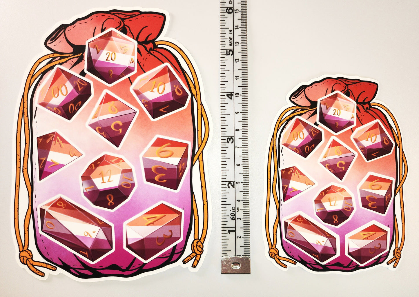 LESBIAN PRIDE Dice Vinyl Kiss Cut Sticker sheet DnD TTRPG Glossy or Matte Splashproof Dice Bag Sticker set of 9 Polyhedral Dice Sweethaven Cottage