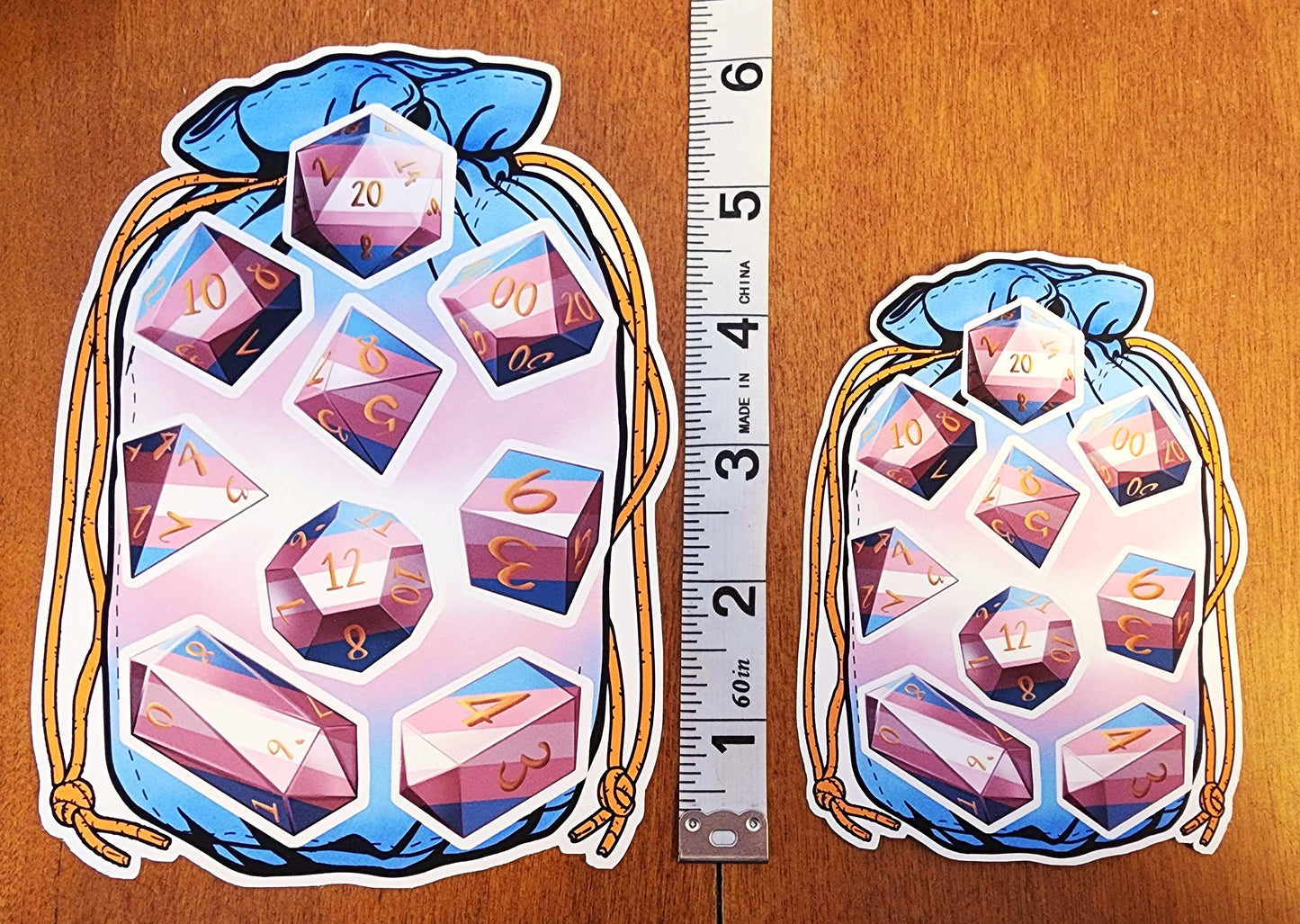 TRANS PRIDE Dice Vinyl Kiss Cut Sticker sheet Transgender DnD TTRPG Glossy or Matte Splash-proof Dice Bag Sticker set of 9 Polyhedral Dice Sweethaven Cottage