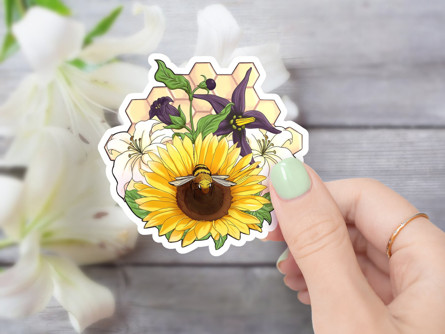 BUMBLEBY Flowers bumblebee WATERPROOF Vinyl Sticker BMBLB Yang & Blake floral Semi-glossy Dishwasher-safe Sunflower Belladonna Lily Honeybee Sweethaven Cottage