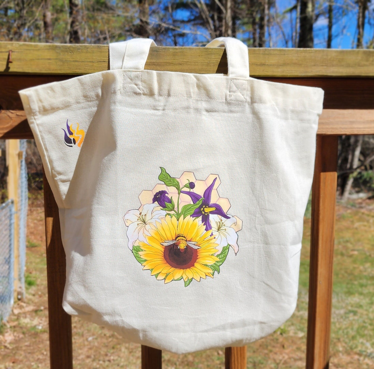 Custom BUMBLEBY Floral Canvas Tote Bag Beige and Black variants Sunflower Belladonna Lilies BMBLB Bumblebee 100% cotton iron-on canvas bag Sweethaven Cottage