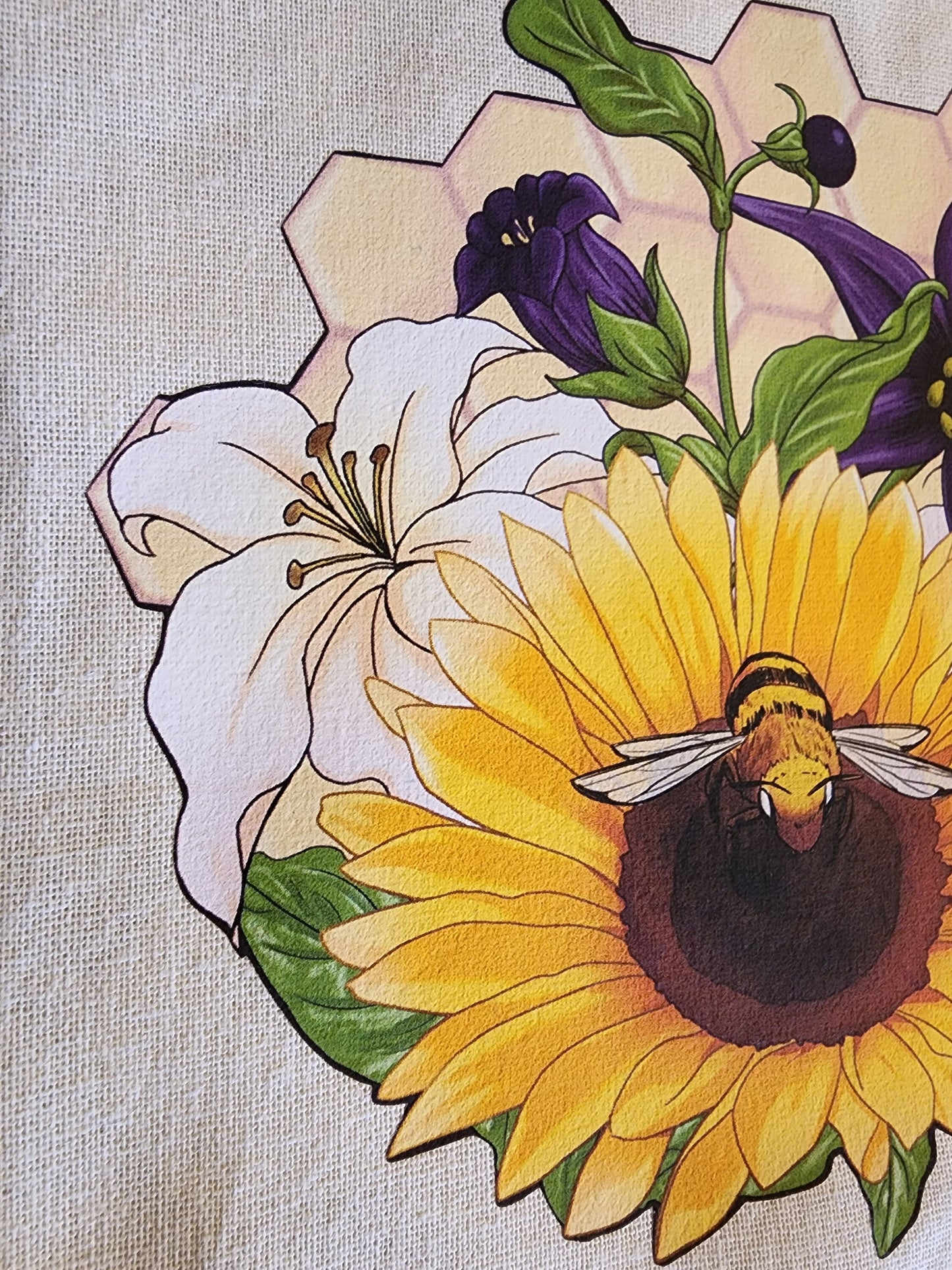Custom BUMBLEBY Floral Canvas Tote Bag Beige and Black variants Sunflower Belladonna Lilies BMBLB Bumblebee 100% cotton iron-on canvas bag Sweethaven Cottage