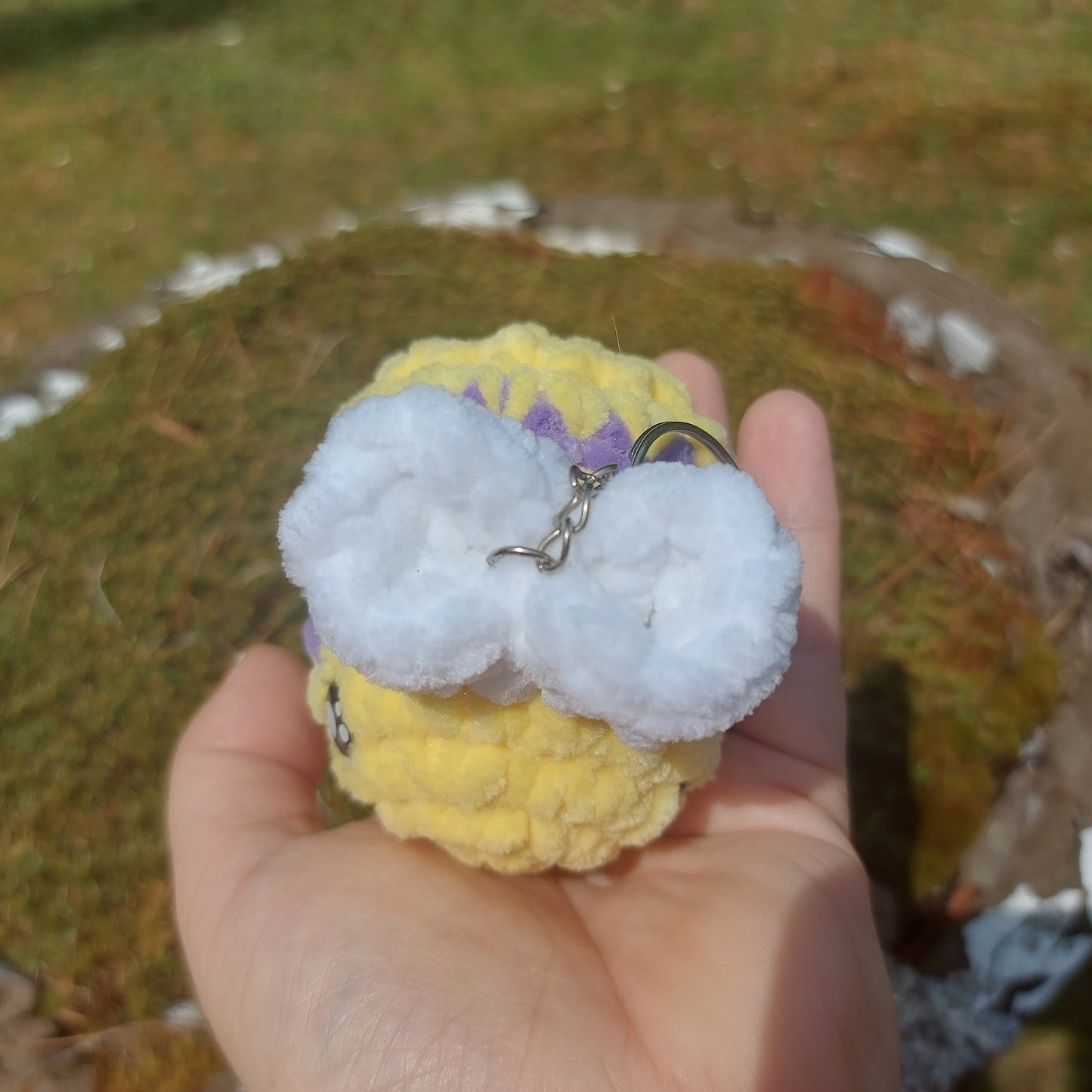 Crochet Bumblebee Keychain Cute Bumbleby Yellow and Purple Handmade fluffy soft honeybee amigurumi plush bee with keyring Sweethaven Cottage
