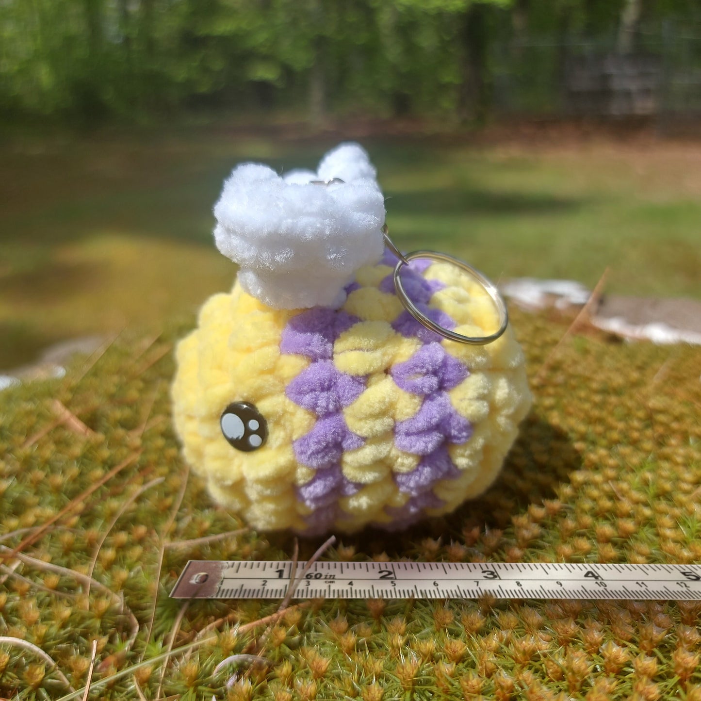 Crochet Bumblebee Keychain Cute Bumbleby Yellow and Purple Handmade fluffy soft honeybee amigurumi plush bee with keyring Sweethaven Cottage