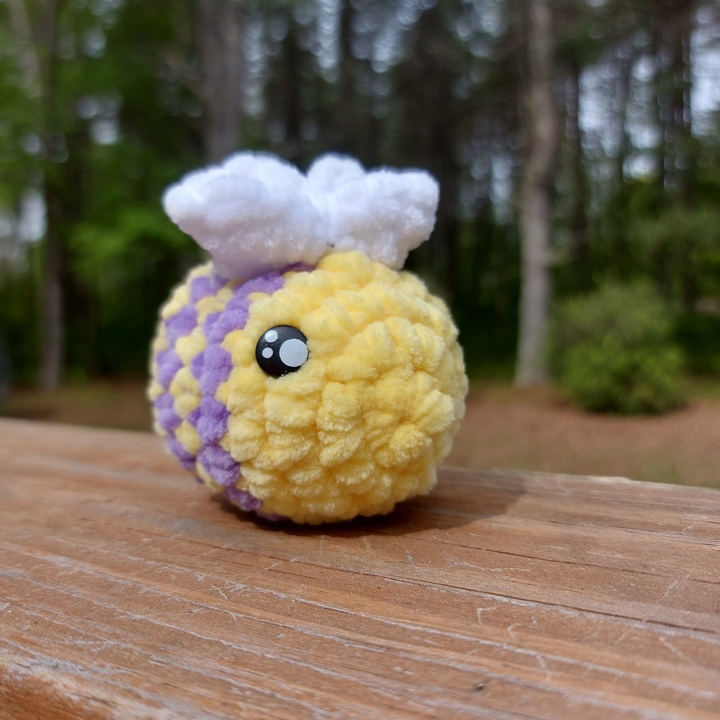 Crochet Bumblebee Keychain Cute Bumbleby Yellow and Purple Handmade fluffy soft honeybee amigurumi plush bee with keyring Sweethaven Cottage