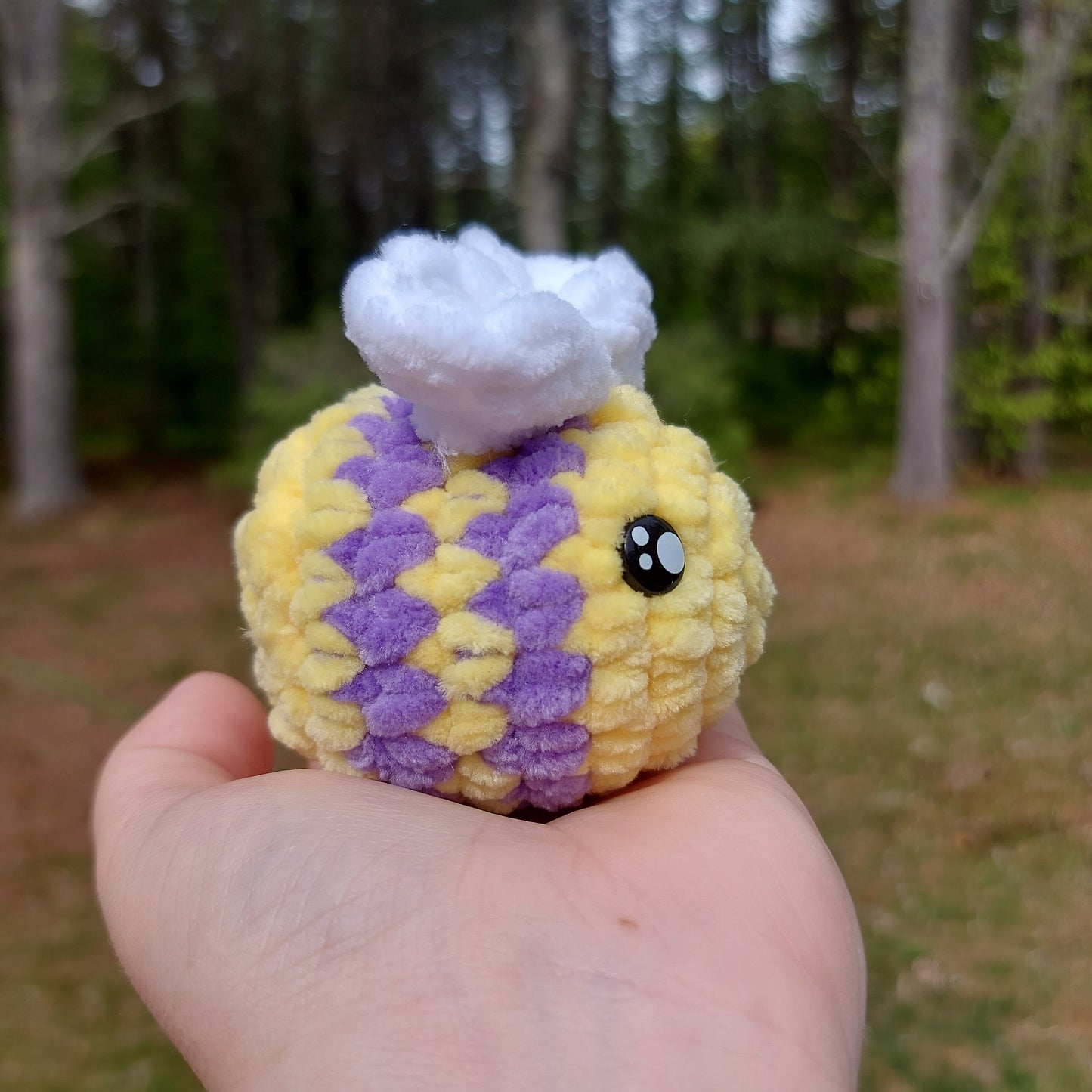 Crochet Bumblebee Keychain Cute Bumbleby Yellow and Purple Handmade fluffy soft honeybee amigurumi plush bee with keyring Sweethaven Cottage