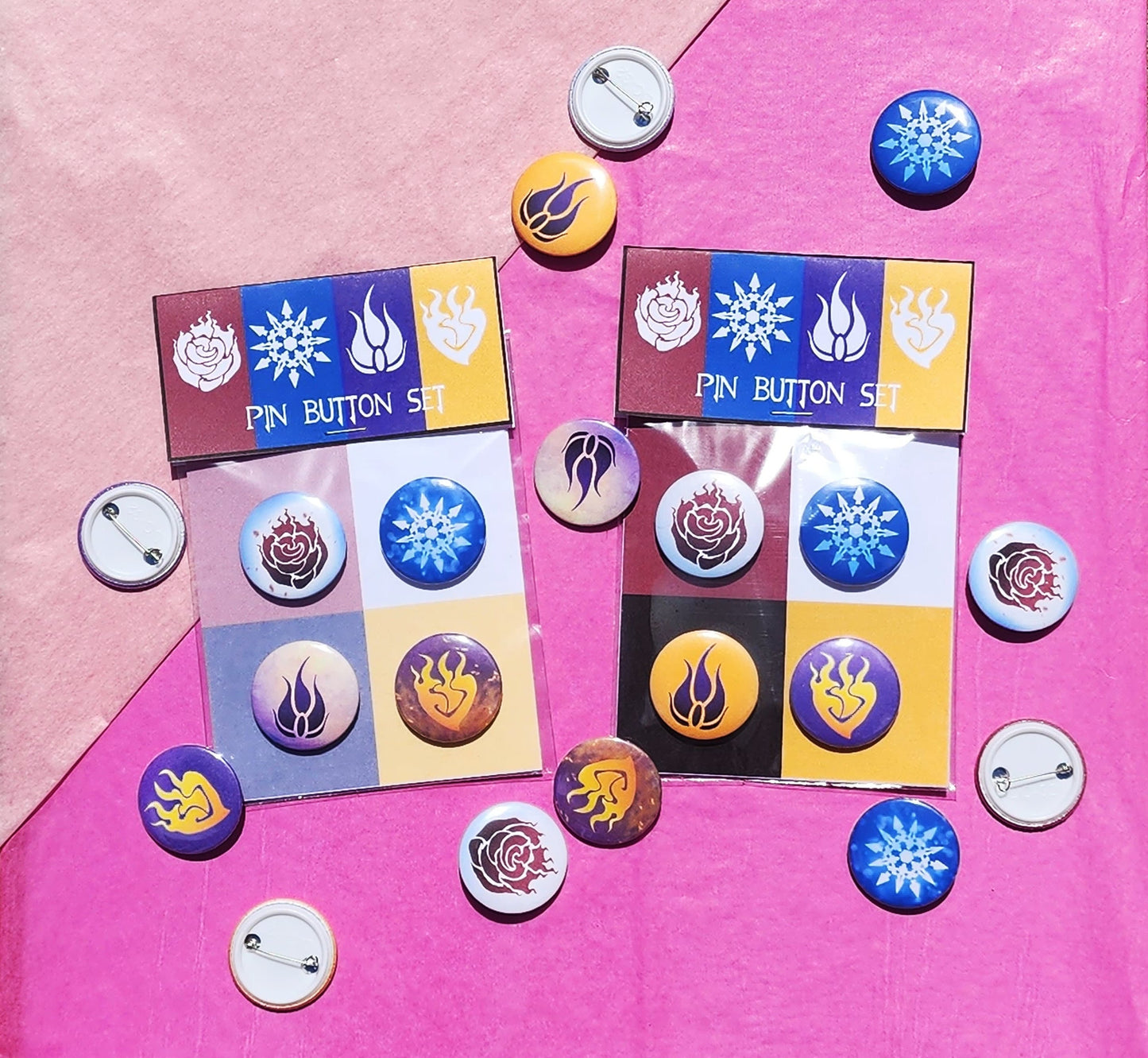 Team RWBY PIN Buttons SET 1.25 inch 32mm pinback button badge emblem pack Ruby Weiss Yang Blake symbols pins collection or single pins Sweethaven Cottage