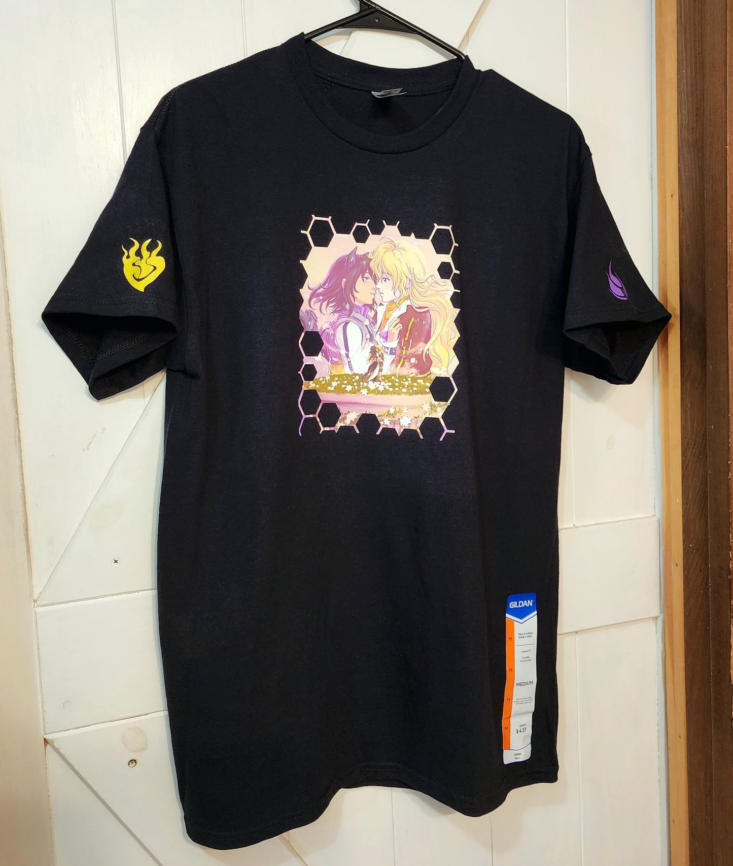 Custom BUMBLEBY "Worthy" Unisex T-shirt 100% cotton Yang and Blake symbols on sleeve BMBLB Rainbow Bumblebee black novelty shirt Sweethaven Cottage