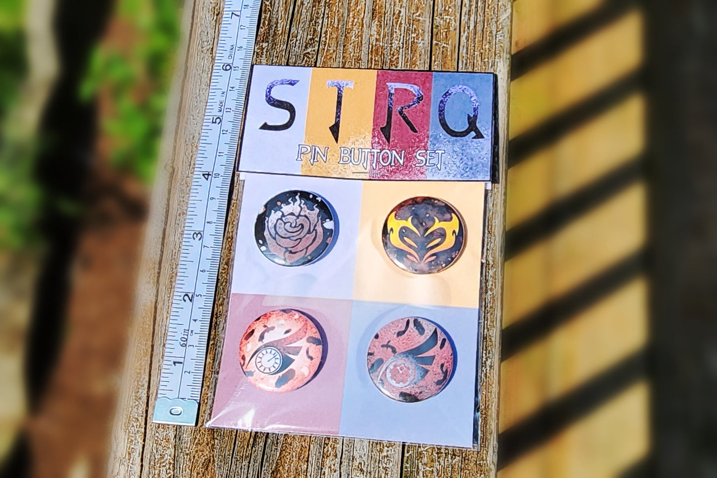 Team STRQ PIN Buttons SET 1.25" 32mm pinback button badge emblem pack Summer Rose, Taiyang, Raven and Qrow Branwen symbol pins collection Sweethaven Cottage