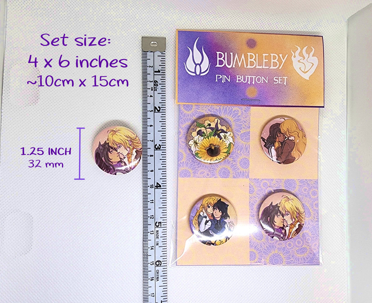 Bumbleby PIN Buttons SET 1.25" 32mm pinback button badge pack Blake and Yang BMBLB Sapphic pins collection Sweethaven Cottage