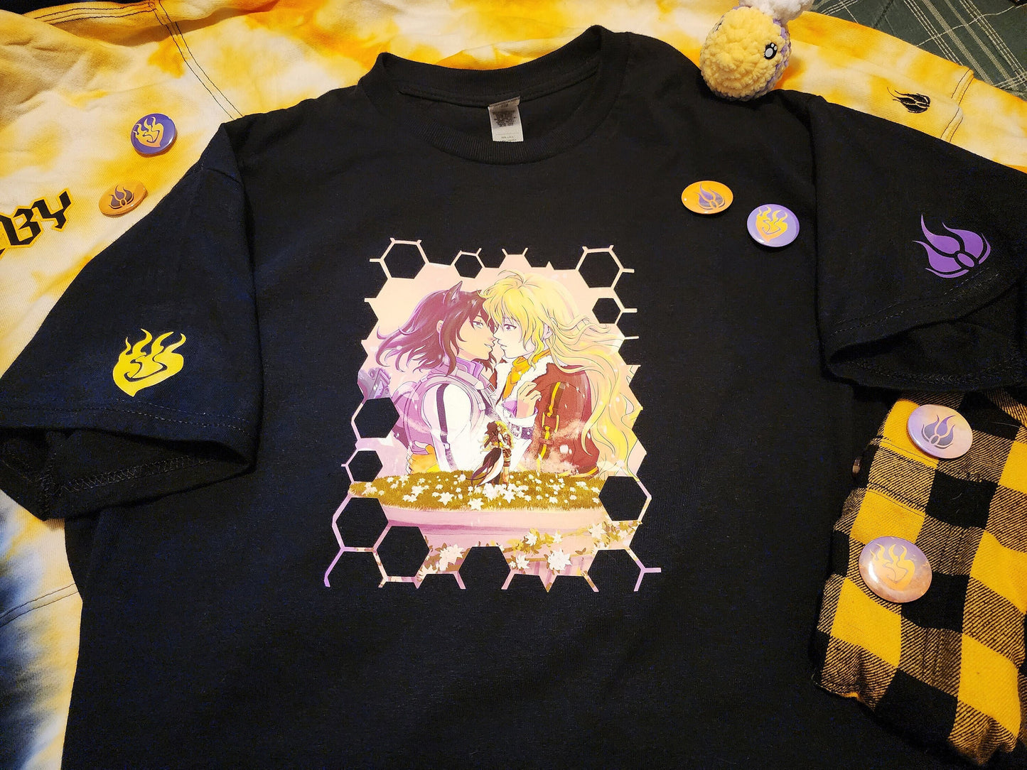 Custom BUMBLEBY "Worthy" Unisex T-shirt 100% cotton Yang and Blake symbols on sleeve BMBLB Rainbow Bumblebee black novelty shirt Sweethaven Cottage