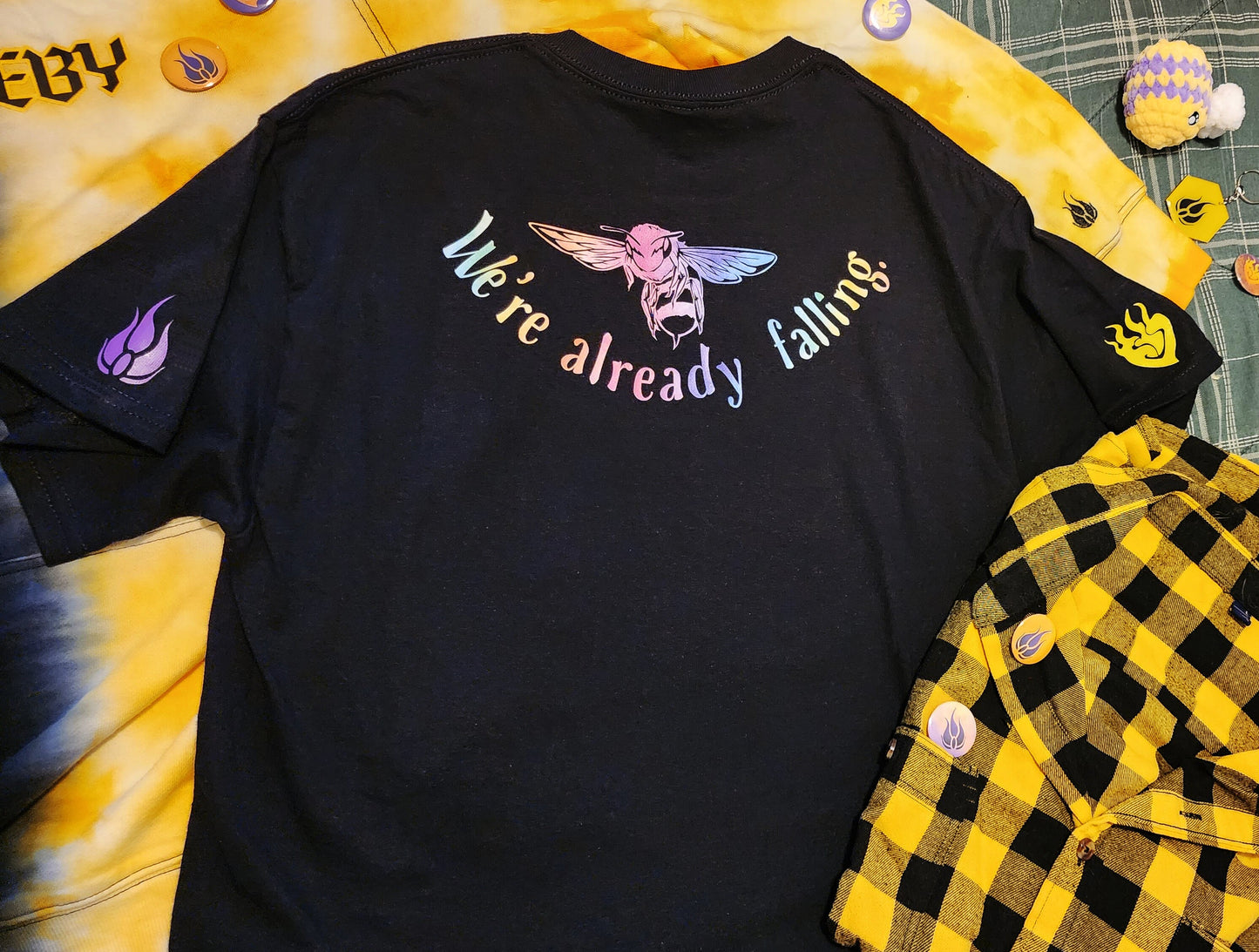 Custom BUMBLEBY "Worthy" Unisex T-shirt 100% cotton Yang and Blake symbols on sleeve BMBLB Rainbow Bumblebee black novelty shirt Sweethaven Cottage