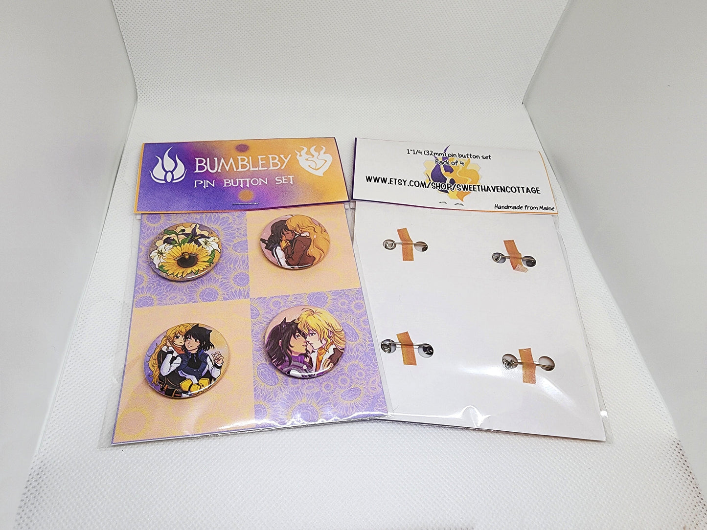 Bumbleby PIN Buttons SET 1.25" 32mm pinback button badge pack Blake and Yang BMBLB Sapphic pins collection Sweethaven Cottage Yellow Set (4 pins)
