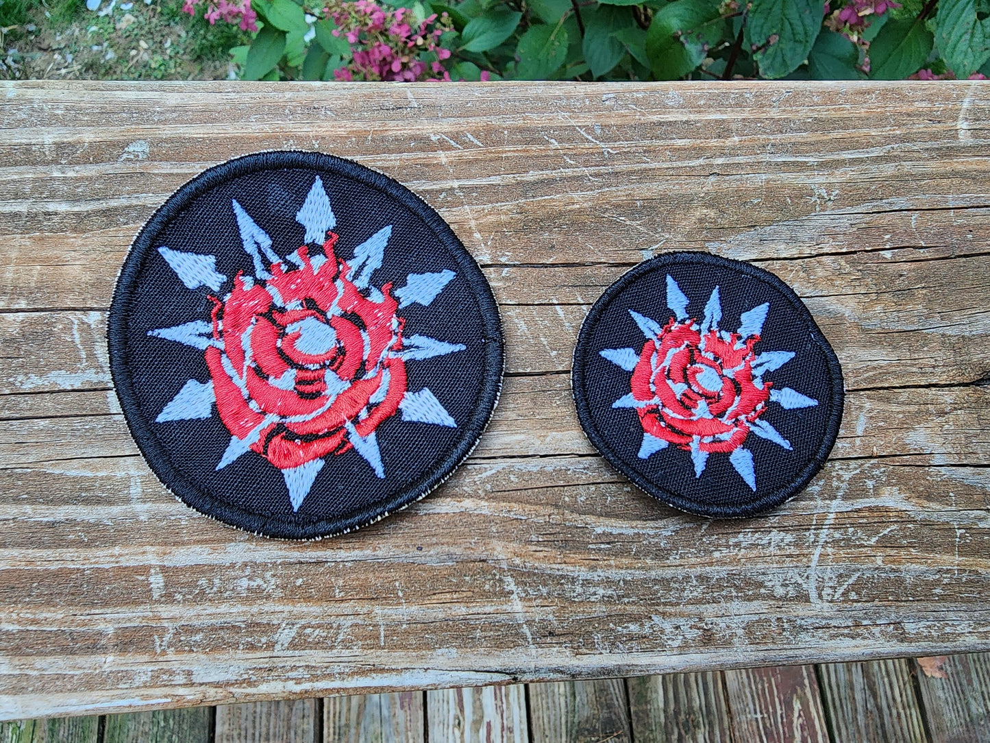 WhiteRose Embroidered Emblem Iron-on Patch WR Ruby and Weiss symbol fabric embroidery sew-on patch Free shipping Sweethaven Cottage
