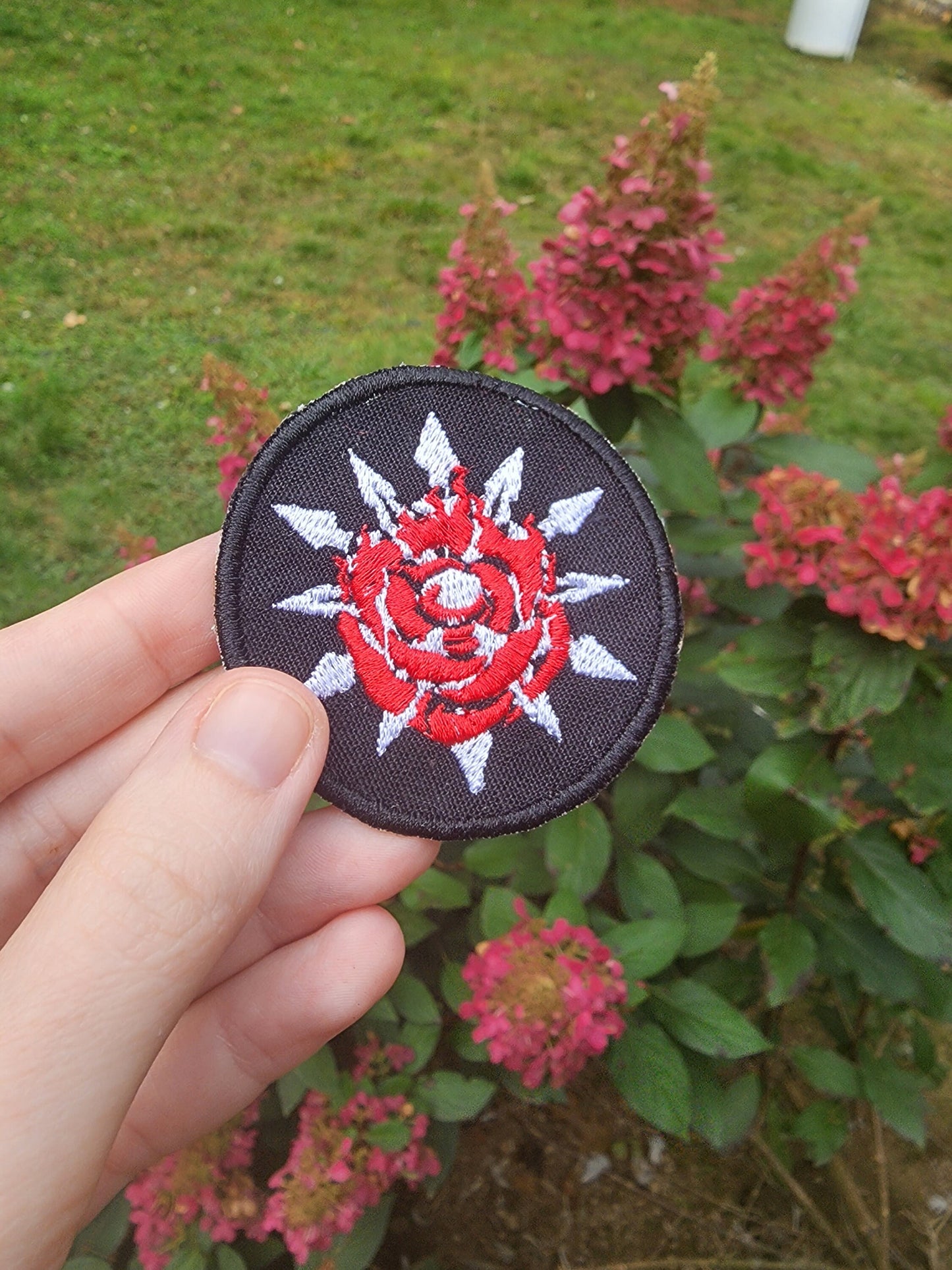 WhiteRose Embroidered Emblem Iron-on Patch WR Ruby and Weiss symbol fabric embroidery sew-on patch Free shipping Sweethaven Cottage
