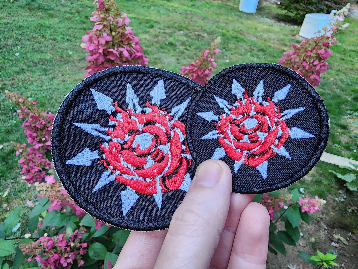 WhiteRose Embroidered Emblem Iron-on Patch WR Ruby and Weiss symbol fabric embroidery sew-on patch Free shipping Sweethaven Cottage