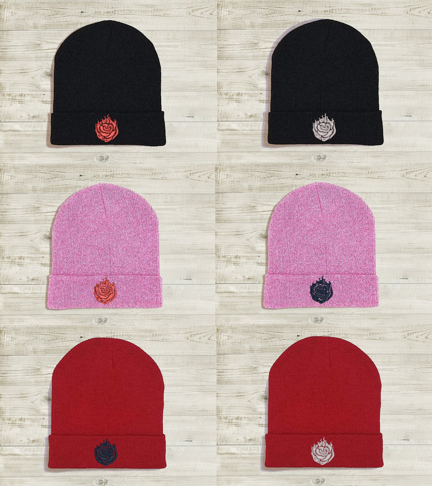 Ruby Rose Embroidered Beanie hat | Custom cozy winter knitted skull cap with Ruby's emblem Sweethaven Cottage