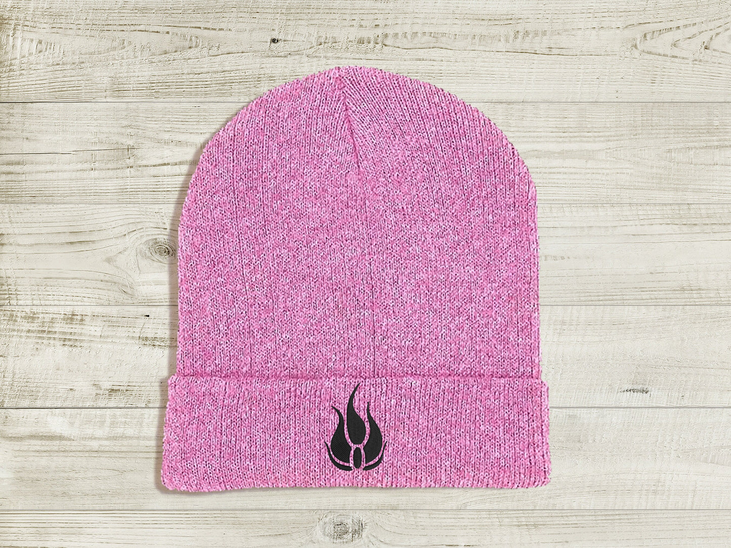 Blake Belladonna Embroidered Beanie hat | Custom cozy winter knitted skull cap with Blake's emblem Sweethaven Cottage Pink White