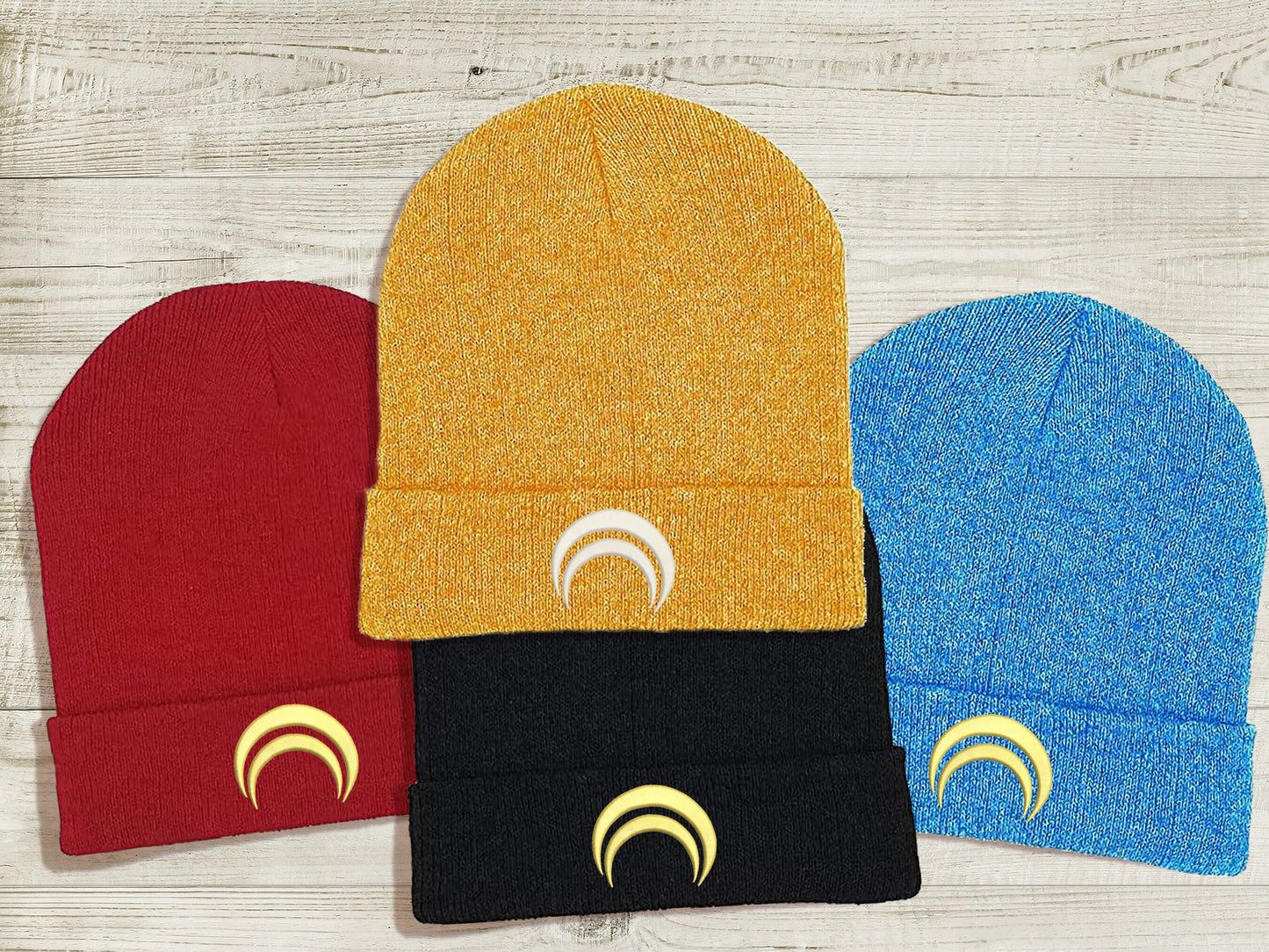 Jaune Arc JNPR Embroidered Beanie hat | Custom cozy winter knitted skull cap with Jaune's emblem Sweethaven Cottage