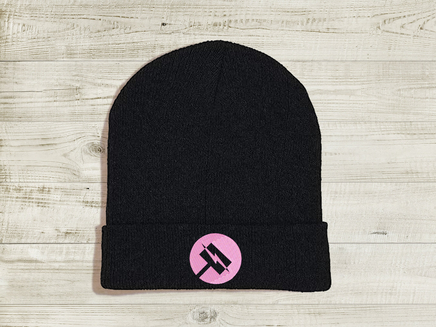 Nora Valkyrie JNPR Embroidered Beanie hat | Custom cozy winter knitted skull cap with Nora's emblem Sweethaven Cottage Black Pink