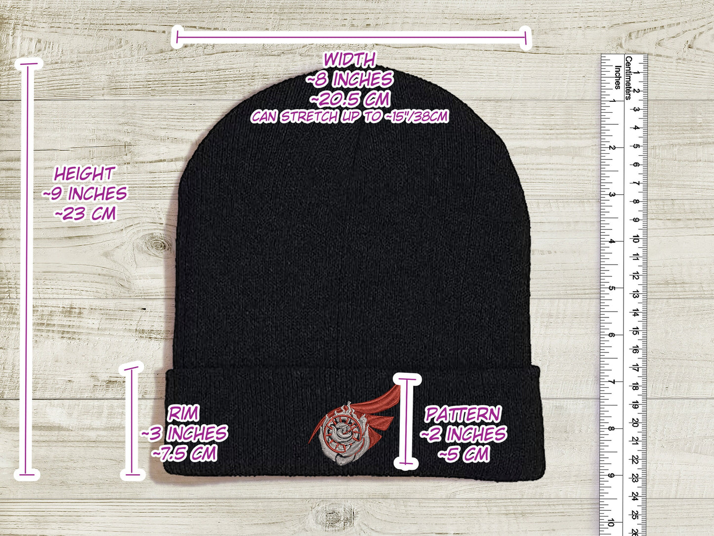RoseBird Embroidered Beanie hat | Custom cozy winter knitted skull cap with Summer Rose and Raven Branwen's emblems Sweethaven Cottage