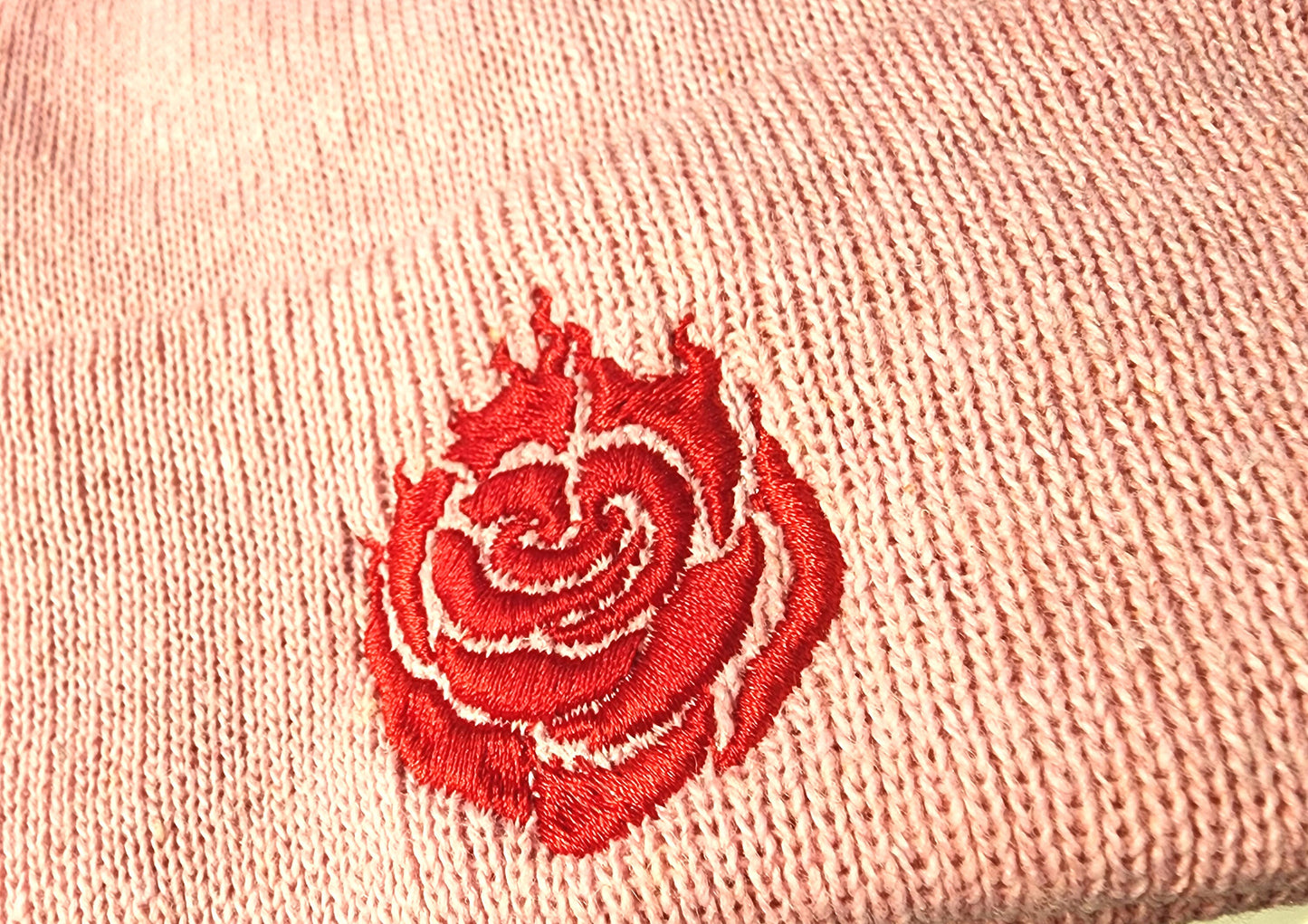 Ruby Rose Embroidered Beanie hat | Custom cozy winter knitted skull cap with Ruby's emblem Sweethaven Cottage