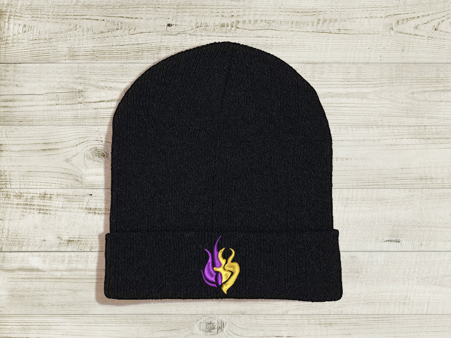 Bumbleby Embroidered Beanie hat | Custom cozy winter knitted skull cap with Yang and Blake's emblem Sweethaven Cottage Black Purple & Yellow