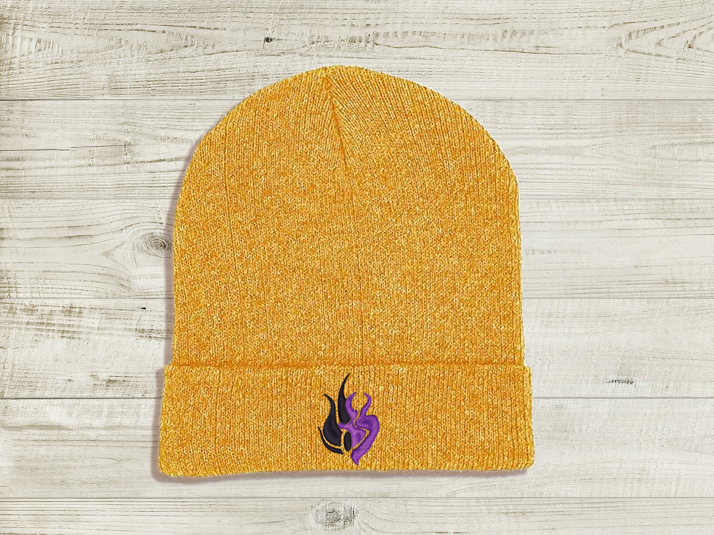 Bumbleby Embroidered Beanie hat | Custom cozy winter knitted skull cap with Yang and Blake's emblem Sweethaven Cottage Black Black & Purple