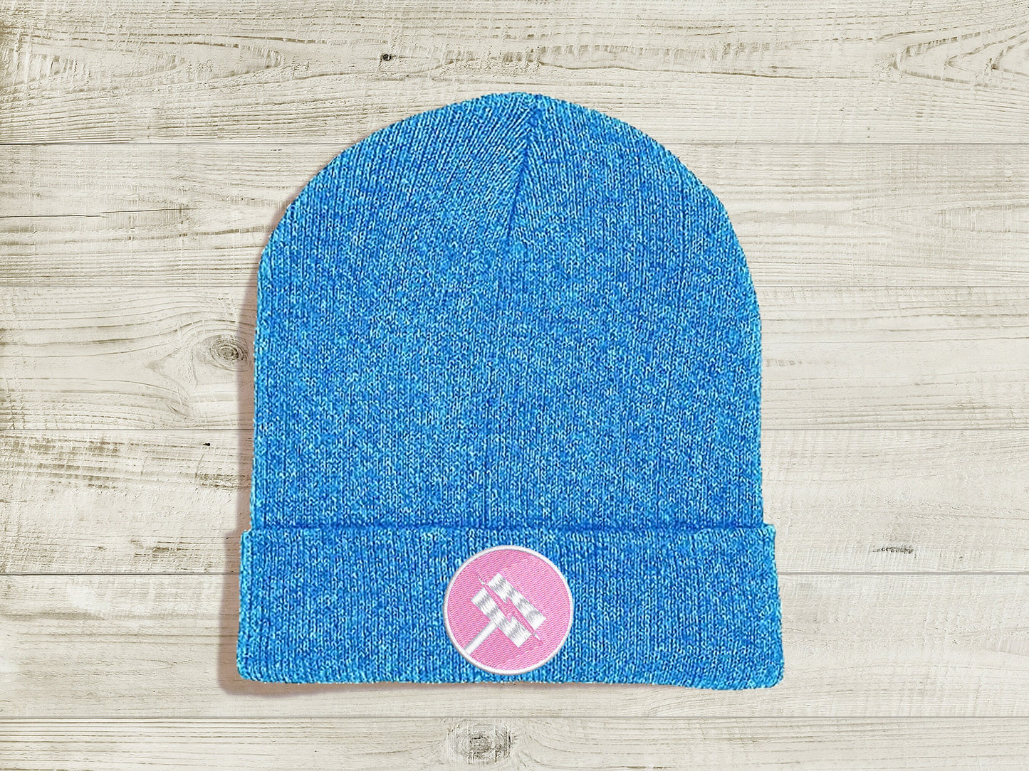 Nora Valkyrie JNPR Embroidered Beanie hat | Custom cozy winter knitted skull cap with Nora's emblem Sweethaven Cottage Black Pink+White