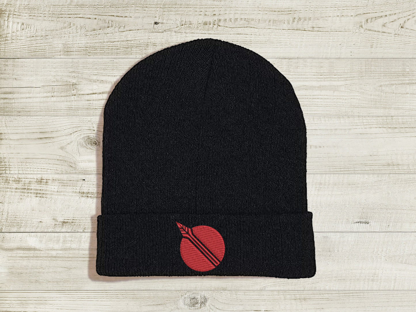 Pyrrha Nikos JNPR Embroidered Beanie hat | Custom cozy winter knitted skull cap with Pyrrha's emblem Sweethaven Cottage Gold Black