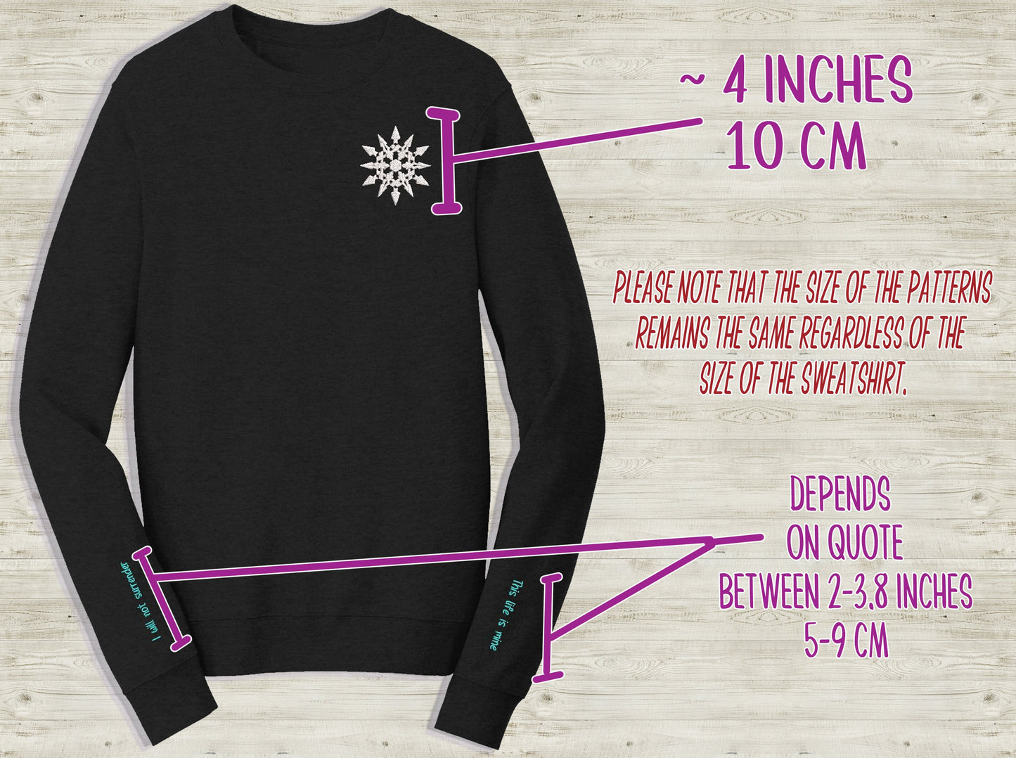 Weiss Schnee Emblem Embroidered unisex Sweatshirt with Mirror, Mirror II. quote on sleeves Black novelty pullover sweater for RWBY fans Sweethaven Cottage