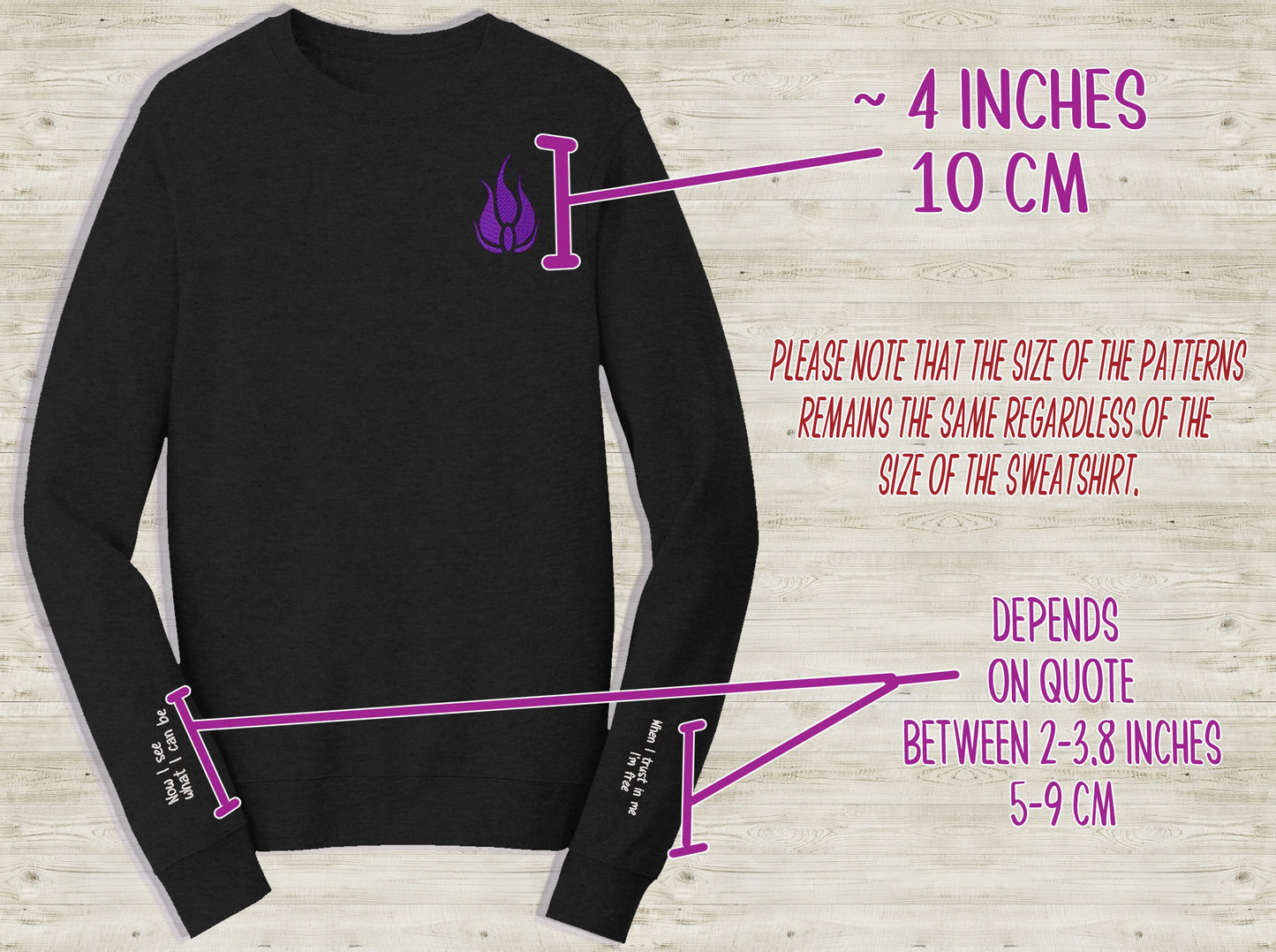 Blake Belladonna Emblem Embroidered unisex Sweatshirt Touch the sky quote on sleeve Custom made black novelty pullover sweater for RWBY fans Sweethaven Cottage