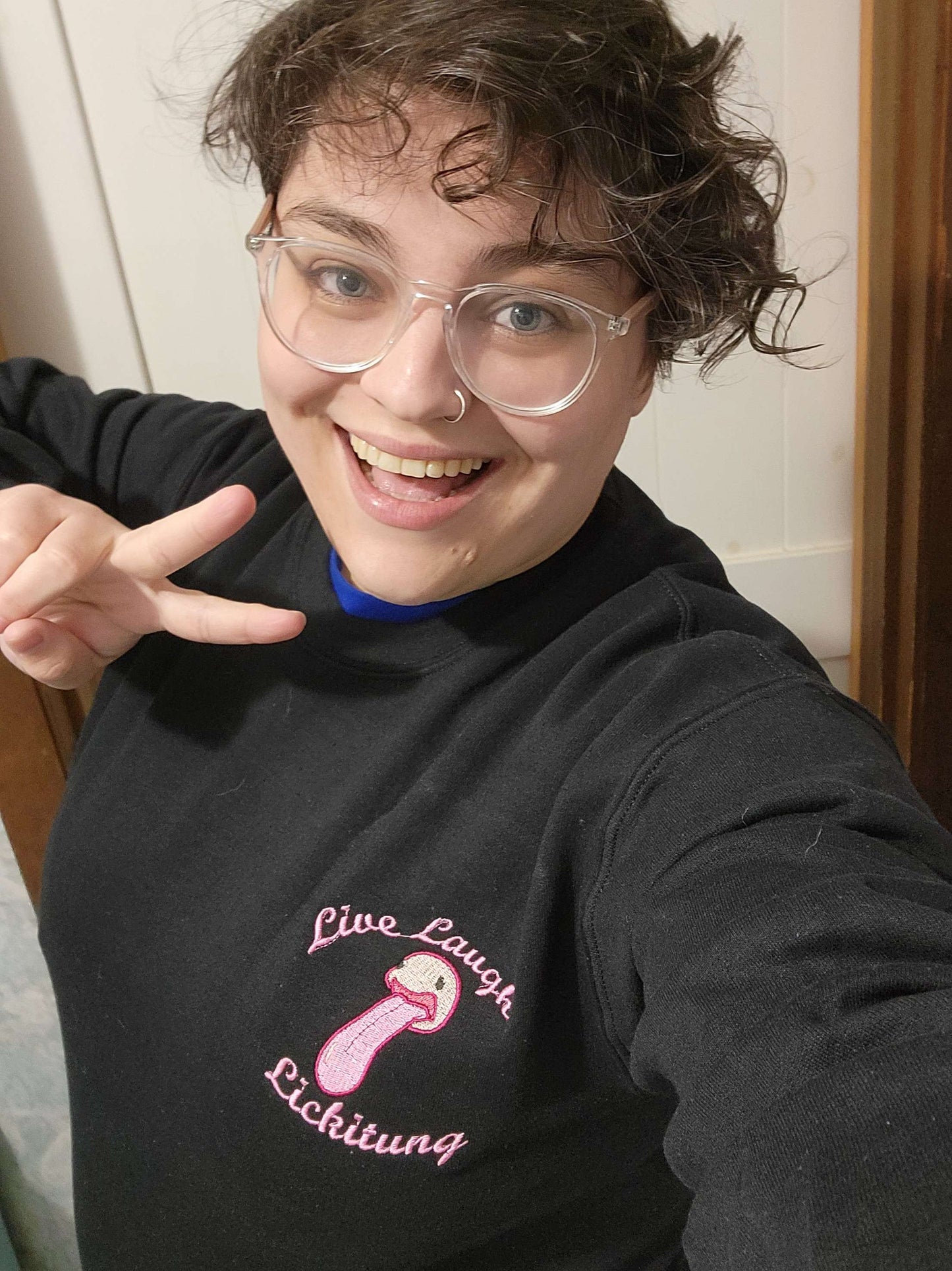Live Laugh Lickitung Embroidered Adult Unisex Sweatshirt or Hoodie Black Pullover Crewneck Sweater Sweethaven Cottage