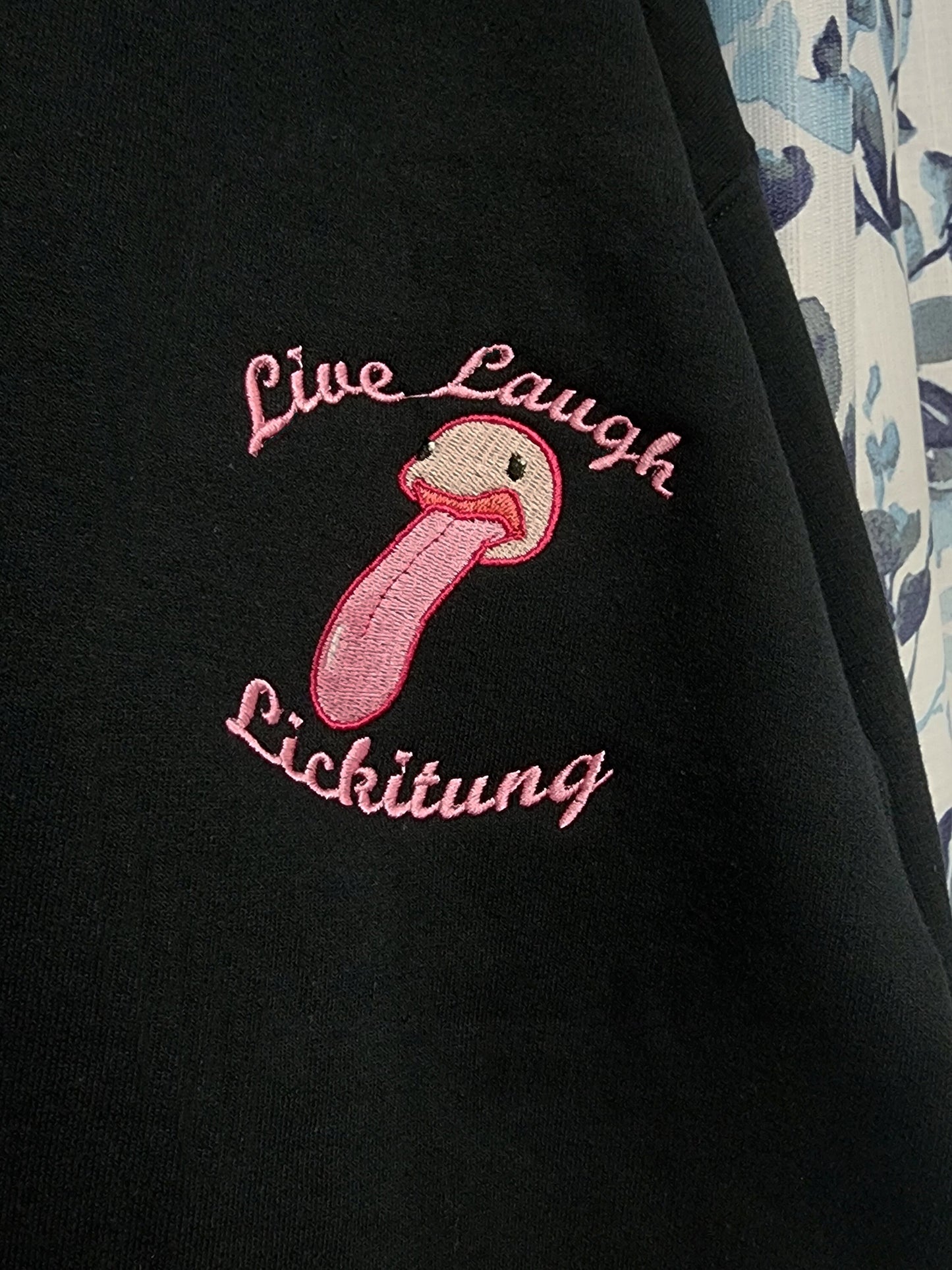 Live Laugh Lickitung Embroidered Adult Unisex Sweatshirt or Hoodie Black Pullover Crewneck Sweater Sweethaven Cottage