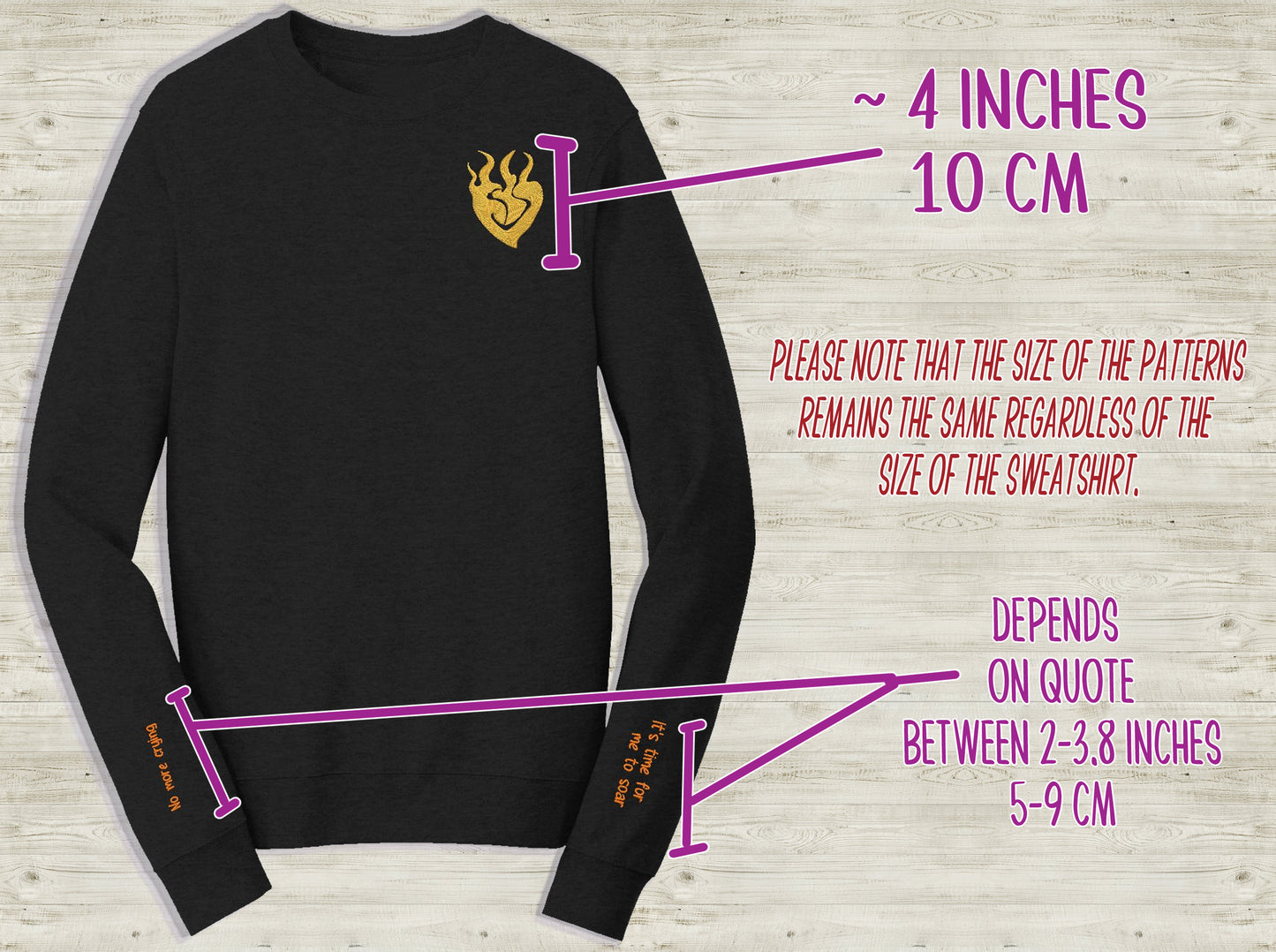 Yang Xiao Long Emblem Embroidered unisex Sweatshirt with Armed and Ready lyrics quote on sleeve Black novelty pullover sweater for RWBY fans Sweethaven Cottage