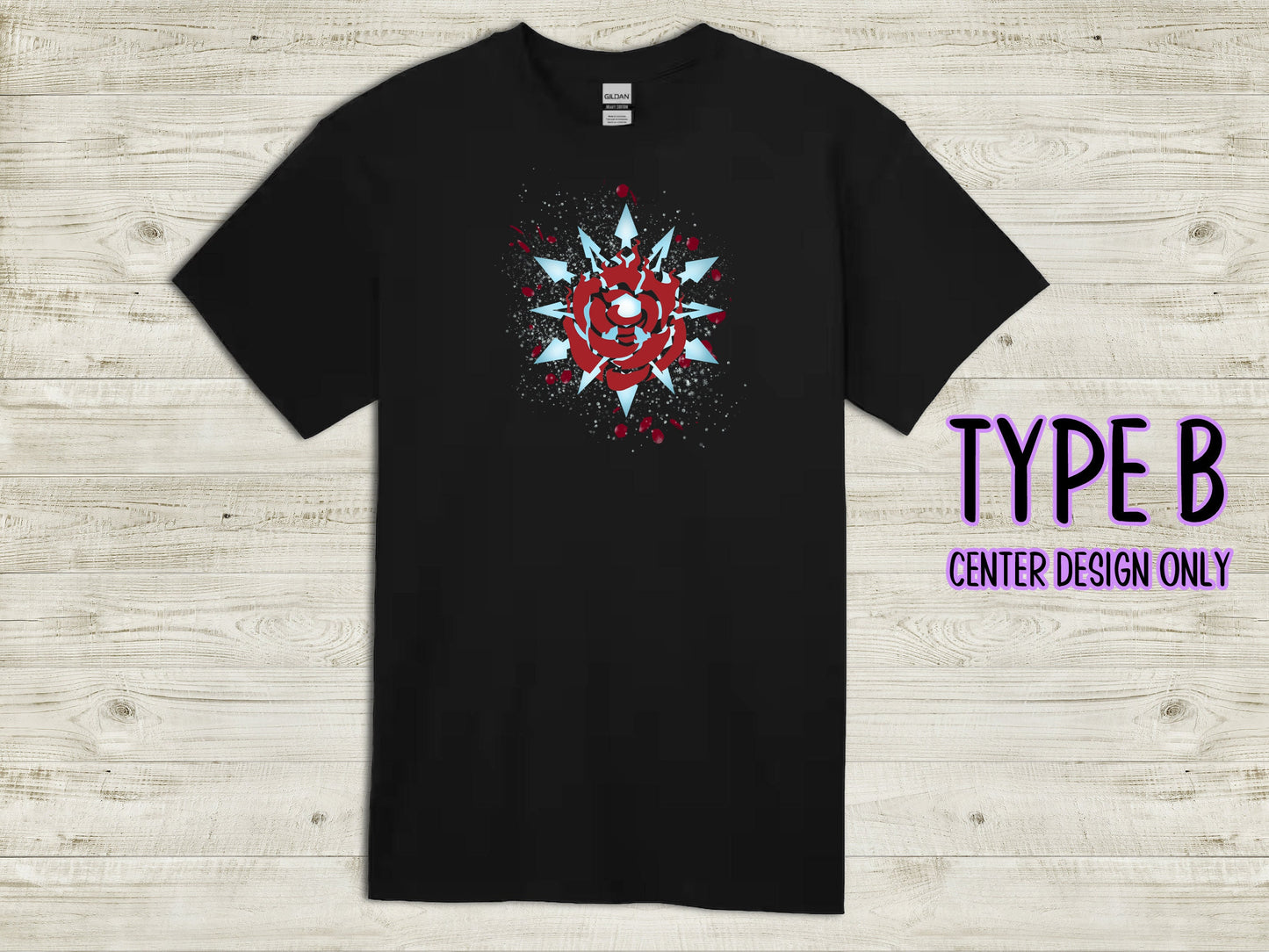 Custom WHITEROSE Emblem unisex T-shirt 100% cotton Ruby and Weiss symbols on sleeve WR White Rose black novelty shirt for RWBY fans Sweethaven Cottage