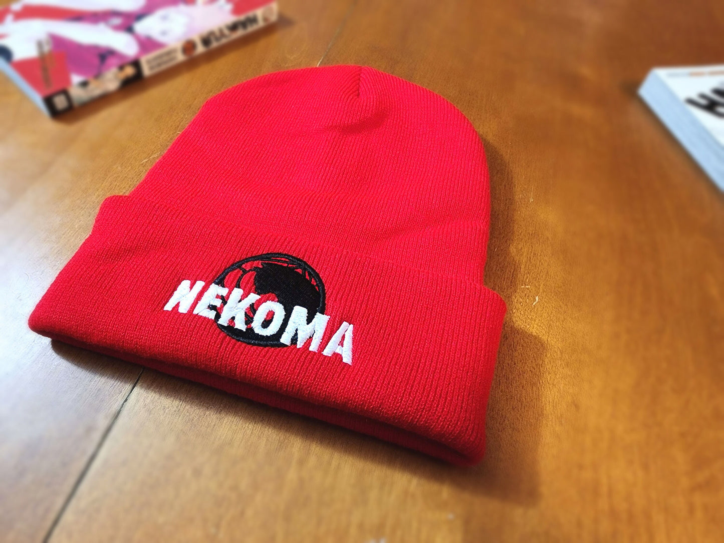 Nekoma Embroidered red Beanie hat | Custom cozy winter knitted skull cap Cats Volleyball team VBC Tokyo Sweethaven Cottage