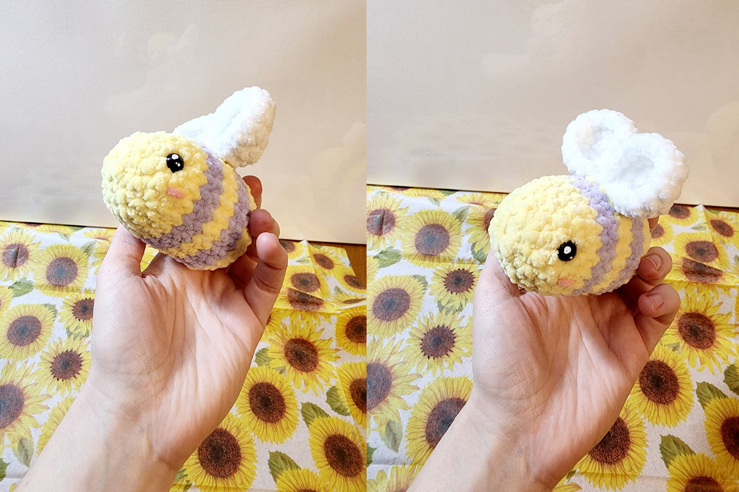 Crochet Bumblebee Keychain Cute Bumbleby Yellow and Purple Handmade fluffy soft honeybee amigurumi plush bee with keyring Sweethaven Cottage