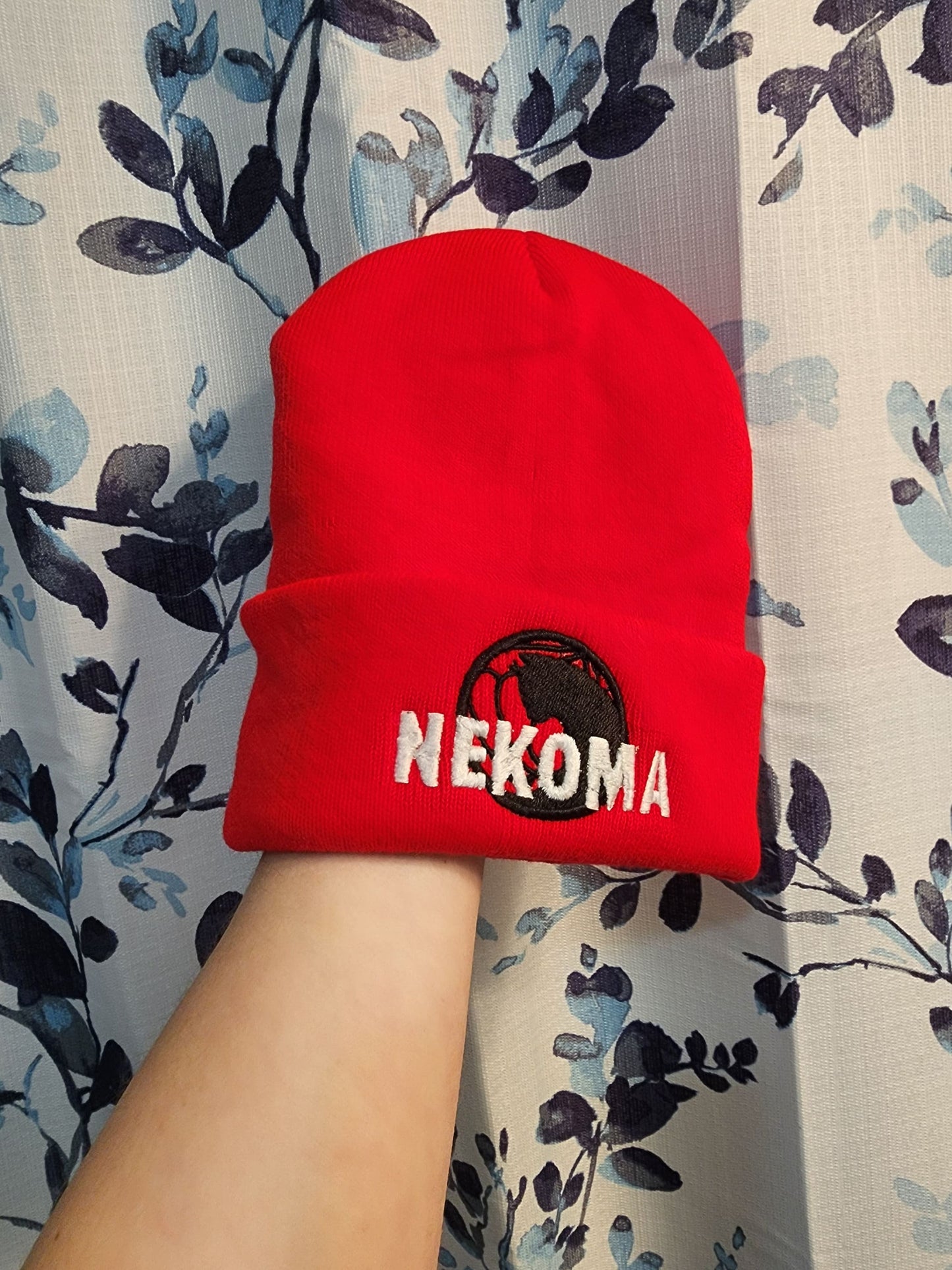 Nekoma Embroidered red Beanie hat | Custom cozy winter knitted skull cap Cats Volleyball team VBC Tokyo Sweethaven Cottage