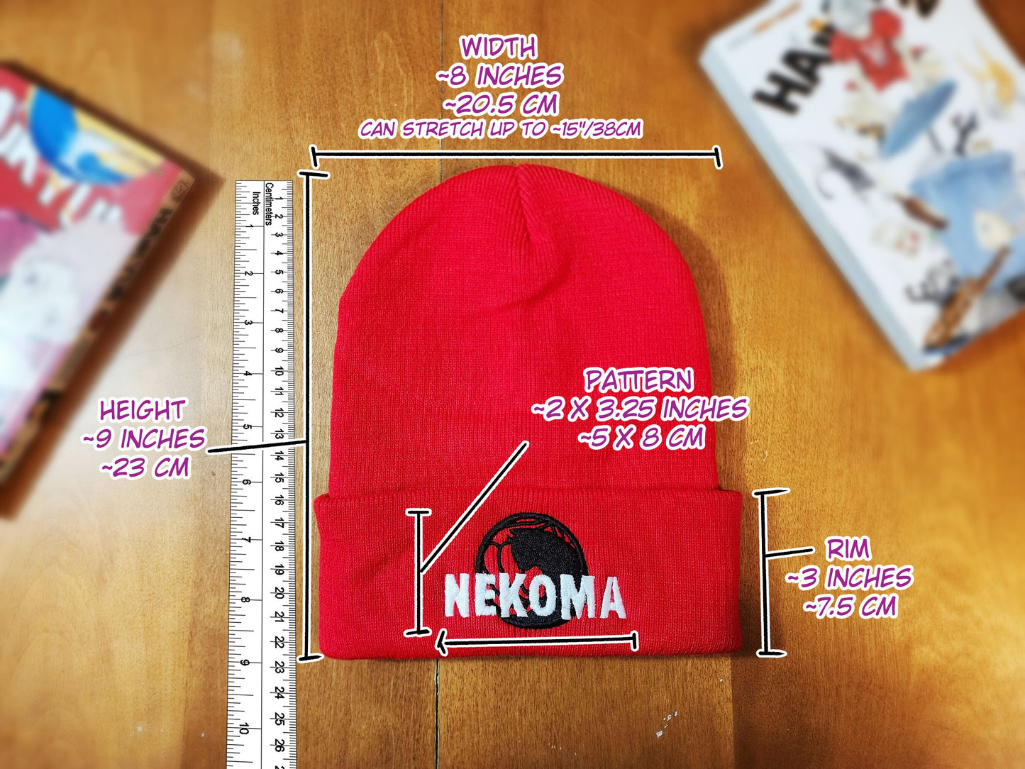 Nekoma Embroidered red Beanie hat | Custom cozy winter knitted skull cap Cats Volleyball team VBC Tokyo Sweethaven Cottage