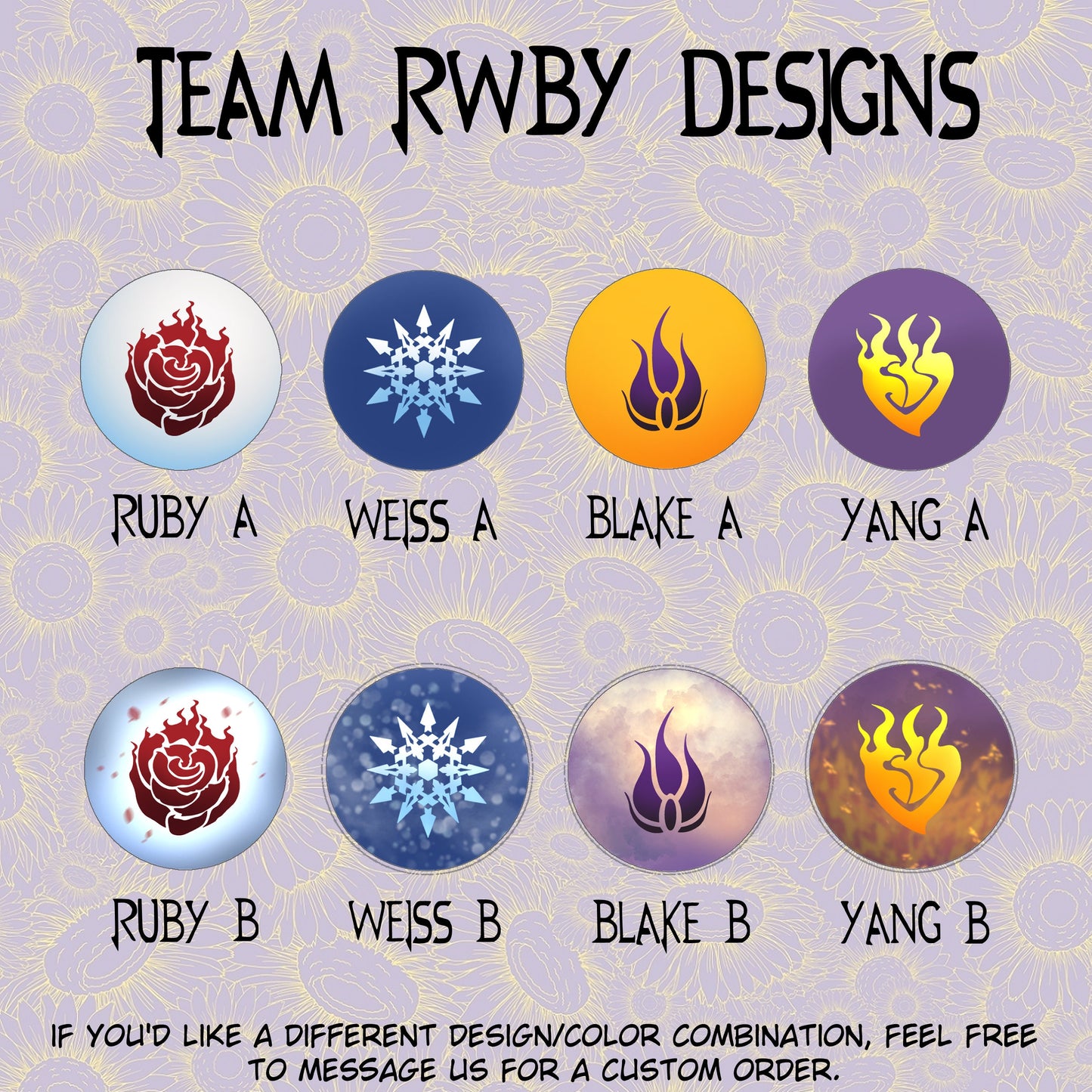Team RWBY Fridge MAGNETS 2.25 inch 58mm round rubber magnetic accessory with Ruby Weiss Yang Blake symbols Sweethaven Cottage SET A(simple colors)