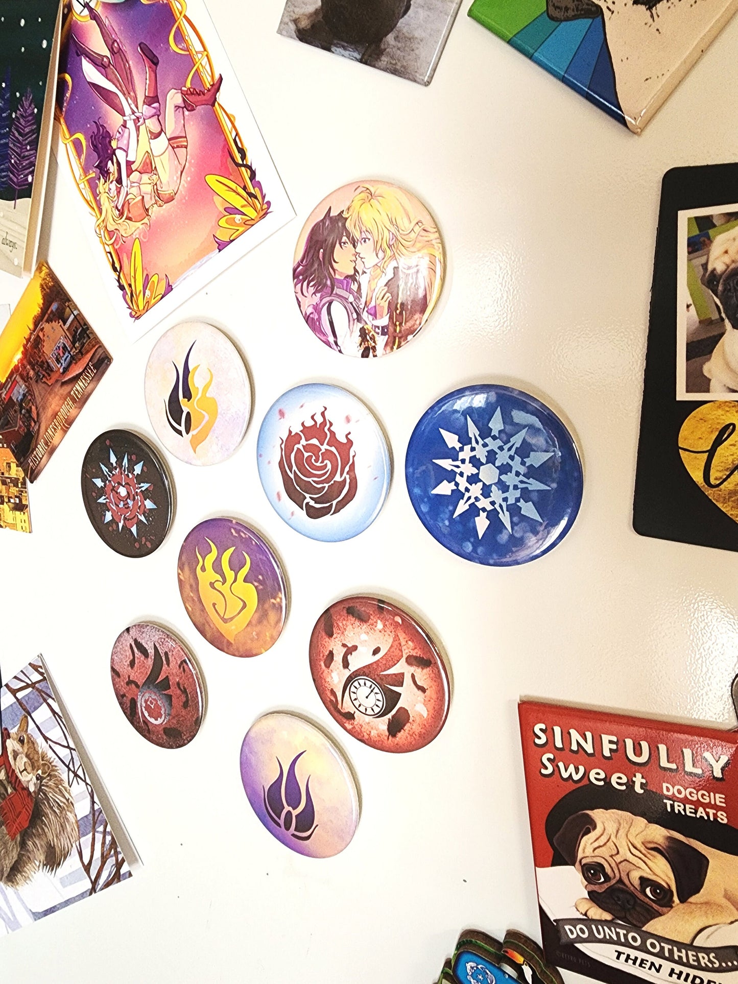 WhiteRose Fridge MAGNETS 2.25 inch 58mm Ruby and Weiss White Rose Sapphic round rubber magnetic accessory Sweethaven Cottage