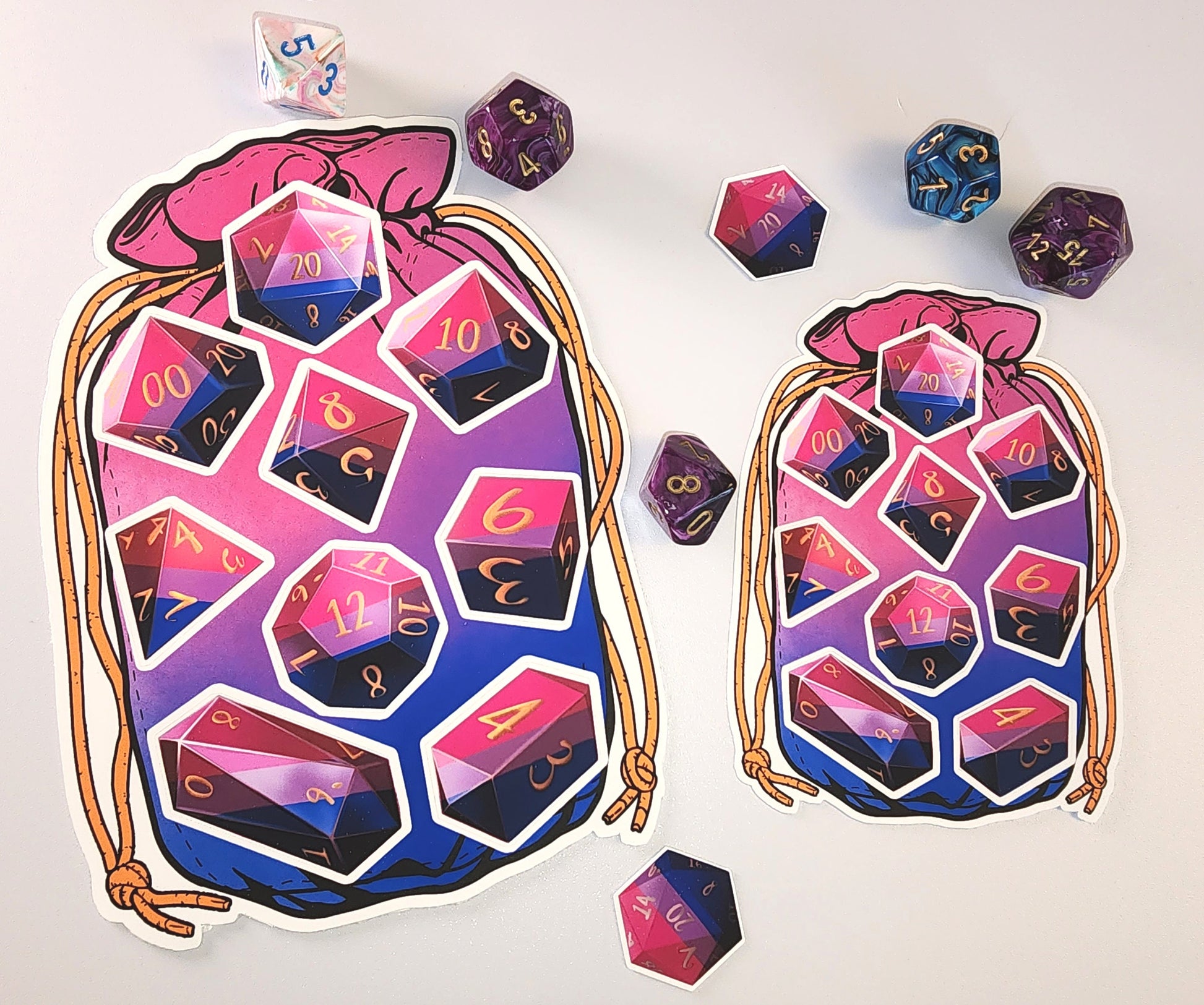 BI PRIDE Dice Vinyl Kiss Cut Sticker sheet Bisexual DnD TTRPG Matte Splashproof Dice Bag Sticker set of 9 Polyhedral Dice  Sweethaven Cottage   