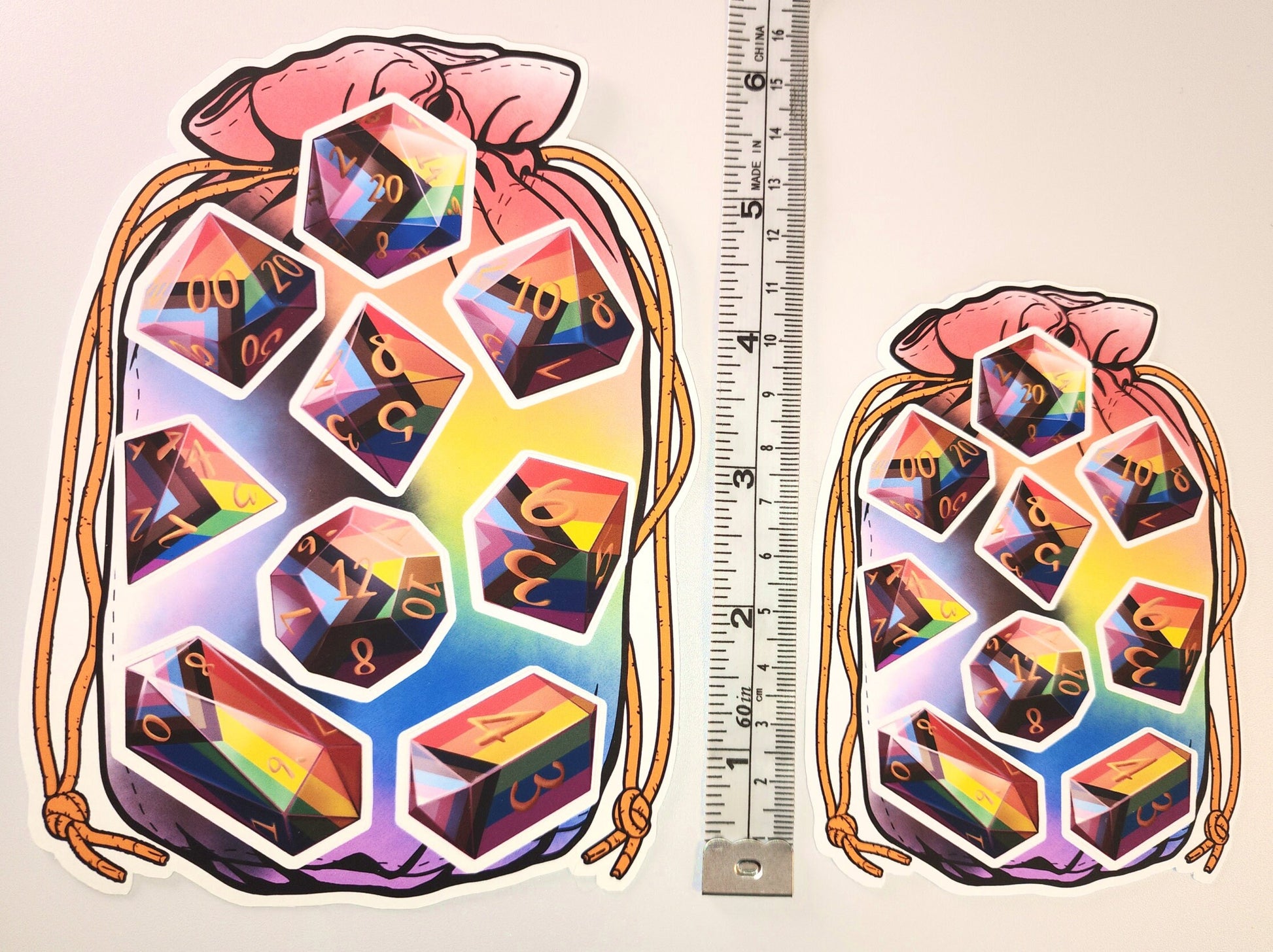 PRIDE DICE Vinyl Kiss Cut Sticker sheet Inclusive Pride DnD TTRPG Matte or Glossy Splashproof Dice Bag Sticker set of 9 Polyhedral Dice  Sweethaven Cottage   