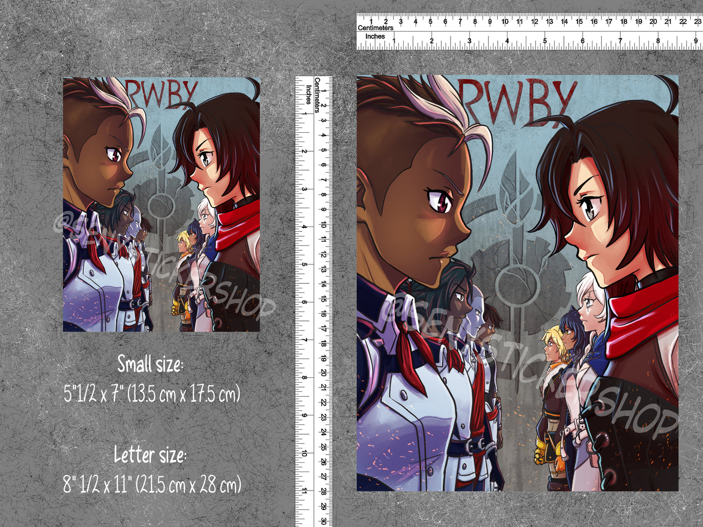 RWBY Atlas War Art Print Semi glossy premium art card and letter sized Team RWBY vs Ace-Ops poster  Sweethaven Cottage   