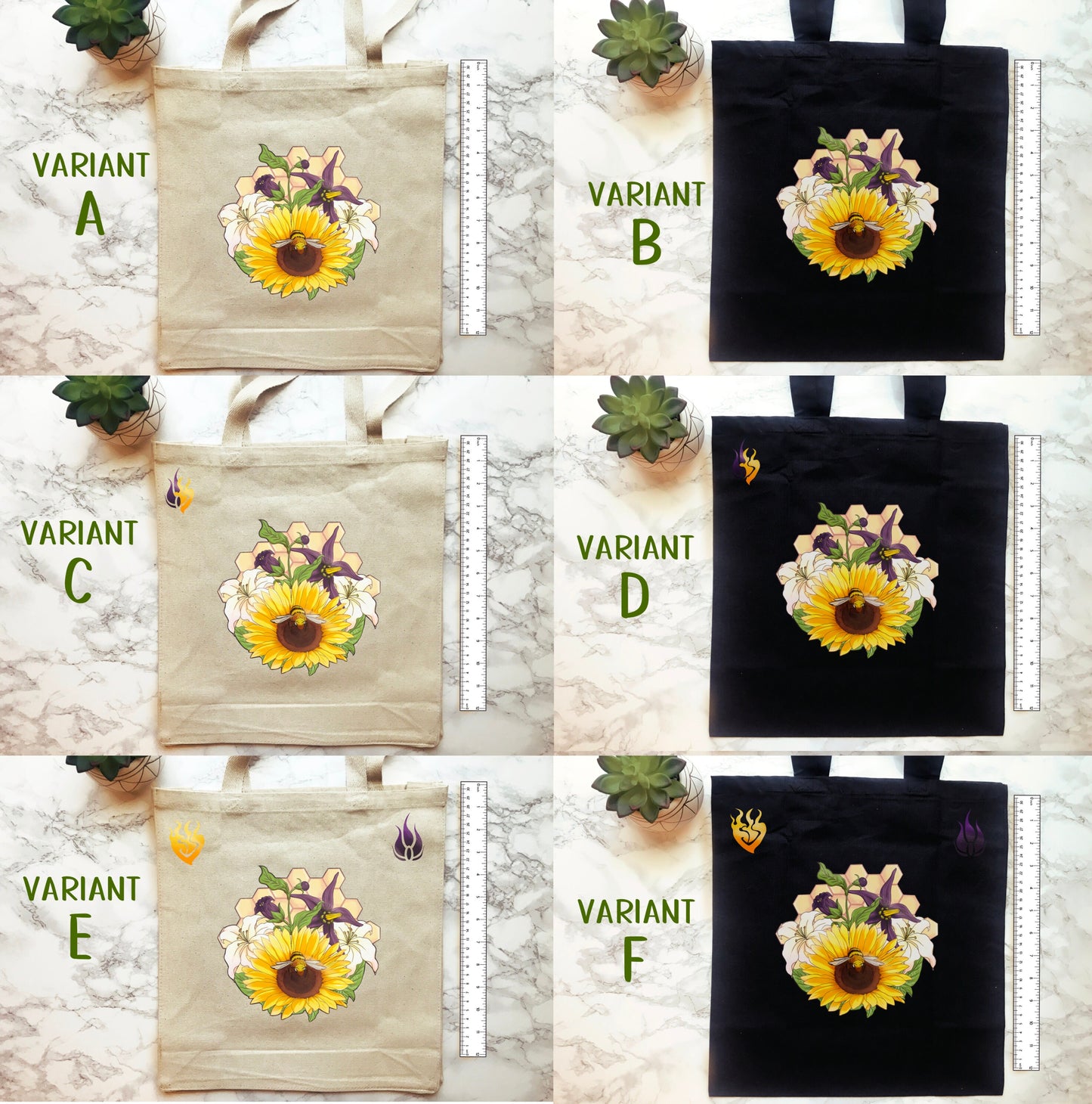 Custom BUMBLEBY Floral Canvas Tote Bag Beige and Black variants Sunflower Belladonna Lilies BMBLB Bumblebee 100% cotton iron-on canvas bag  Sweethaven Cottage   