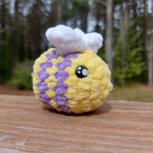 Crochet Bumblebee Keychain Cute Bumbleby Yellow and Purple Handmade fluffy soft honeybee amigurumi plush bee with keyring  Sweethaven Cottage   