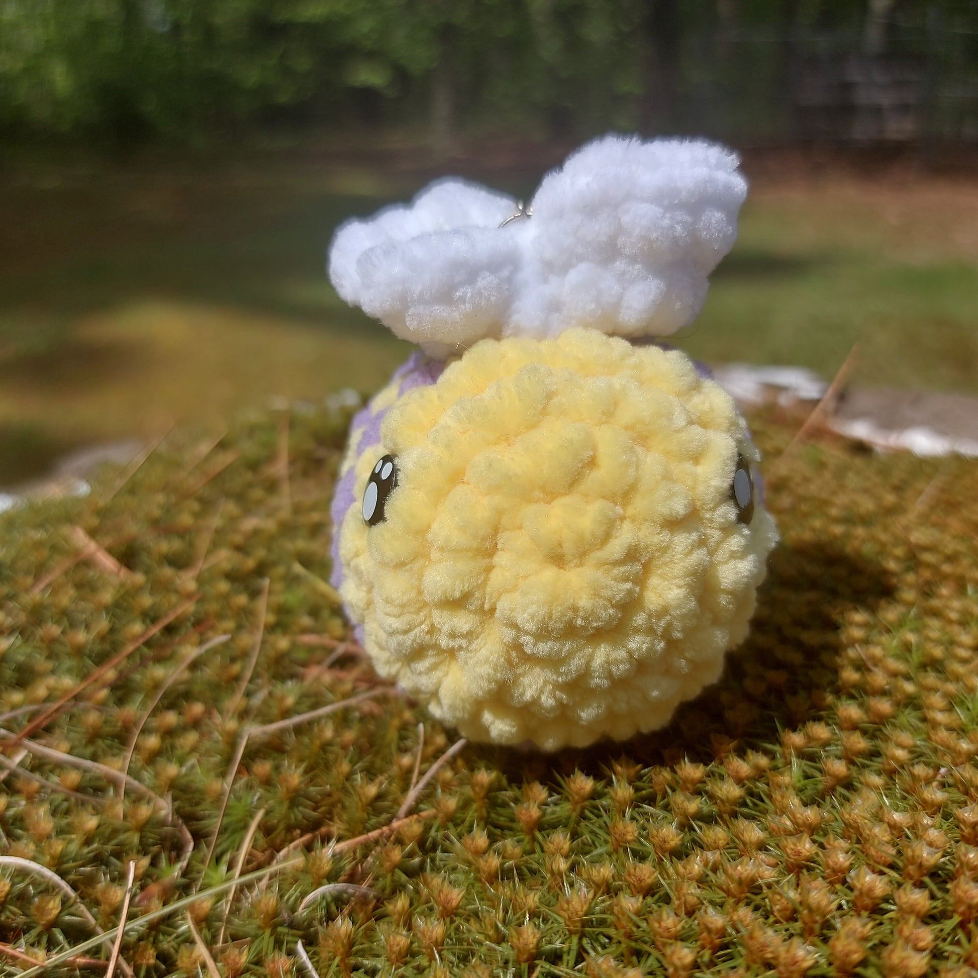 Crochet Bumblebee Keychain Cute Bumbleby Yellow and Purple Handmade fluffy soft honeybee amigurumi plush bee with keyring  Sweethaven Cottage   