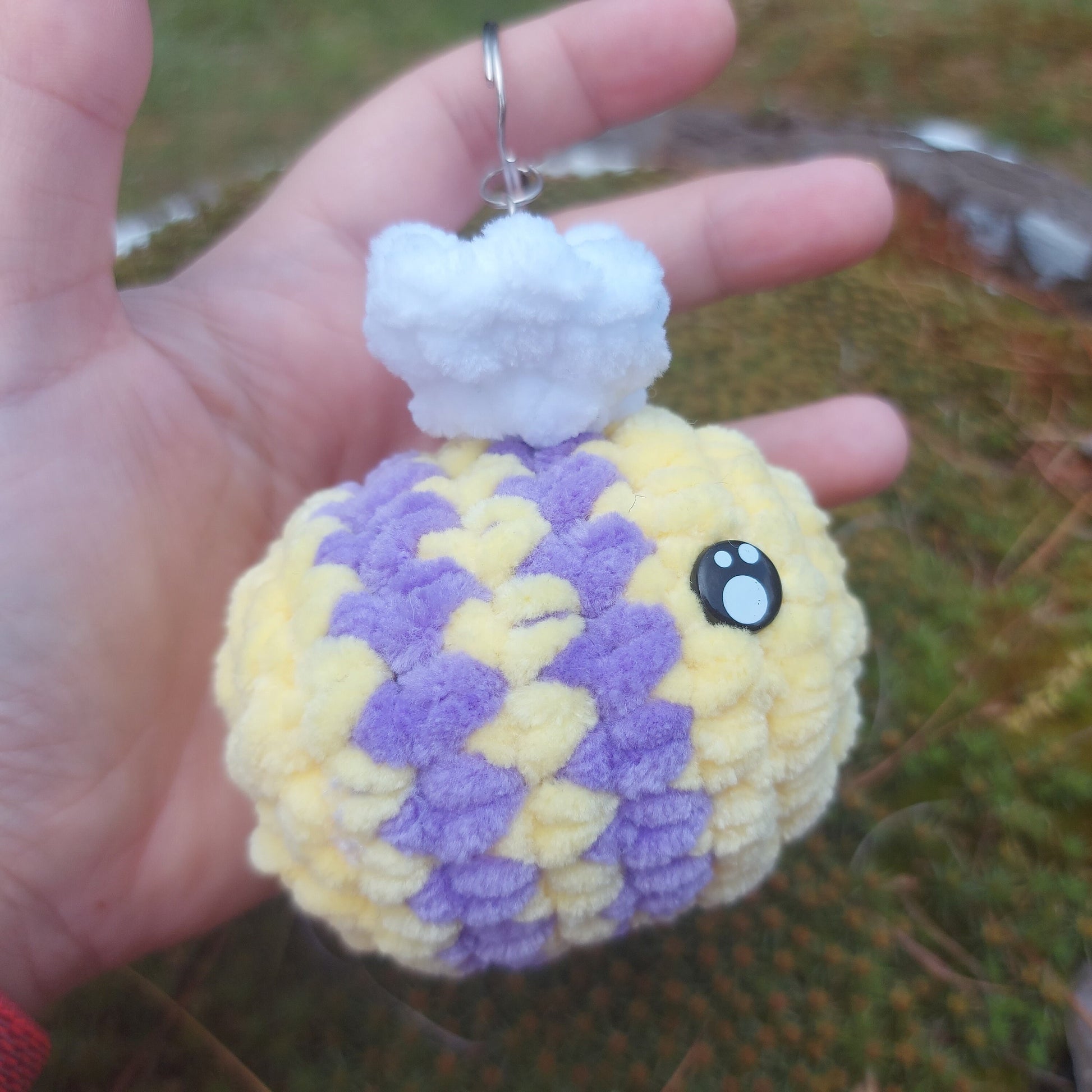 Crochet Bumblebee Keychain Cute Bumbleby Yellow and Purple Handmade fluffy soft honeybee amigurumi plush bee with keyring  Sweethaven Cottage   