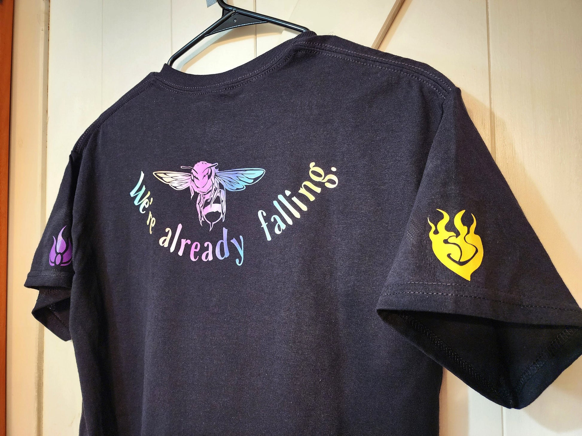 Custom BUMBLEBY "Worthy" Unisex T-shirt 100% cotton Yang and Blake symbols on sleeve BMBLB Rainbow Bumblebee black novelty shirt  Sweethaven Cottage   